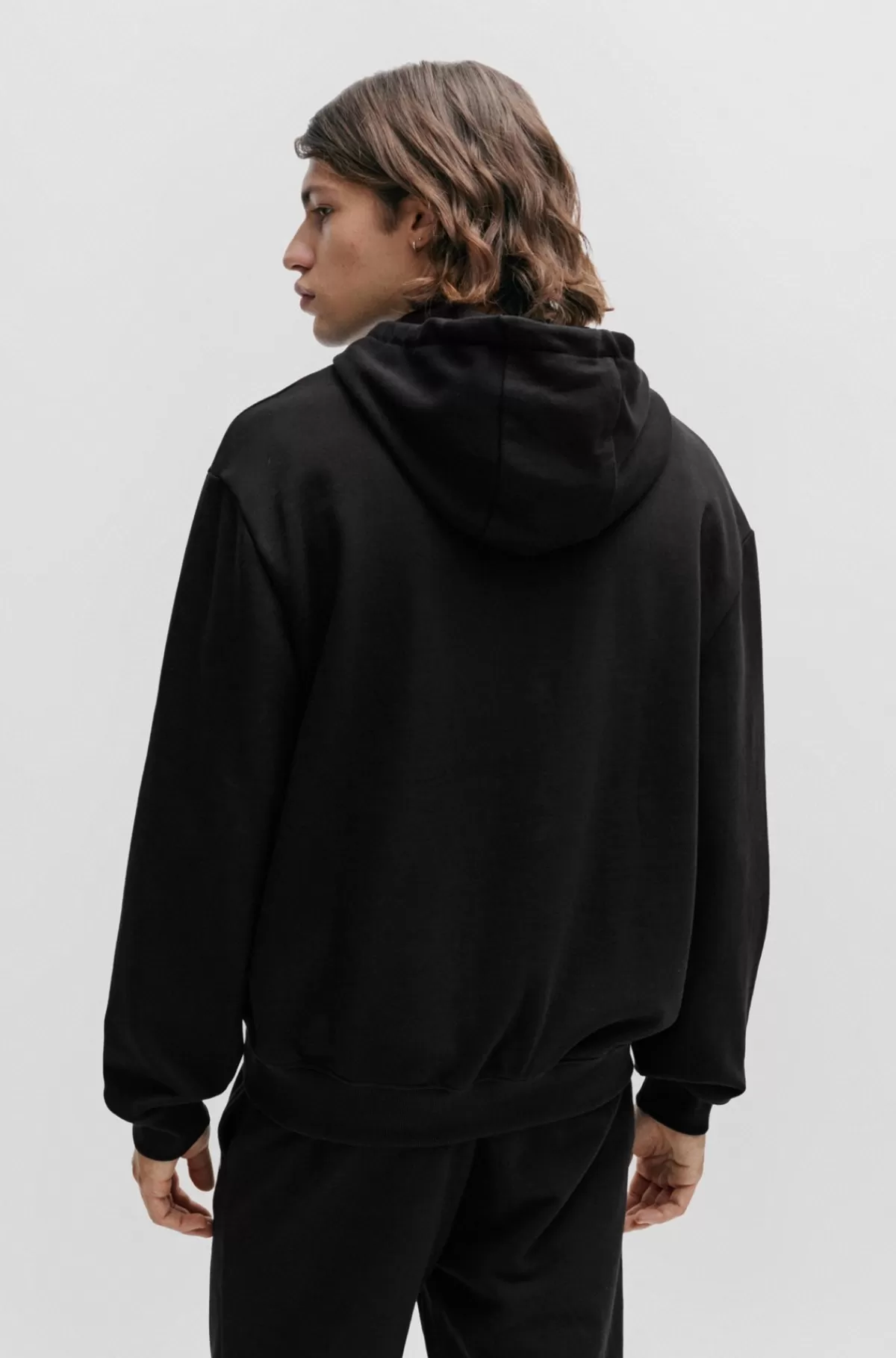 HUGO BOSS Hættetrøje I Sweatkvalitet Af Bomuld Med Relaxed Fit Og Logoprint Sort Best