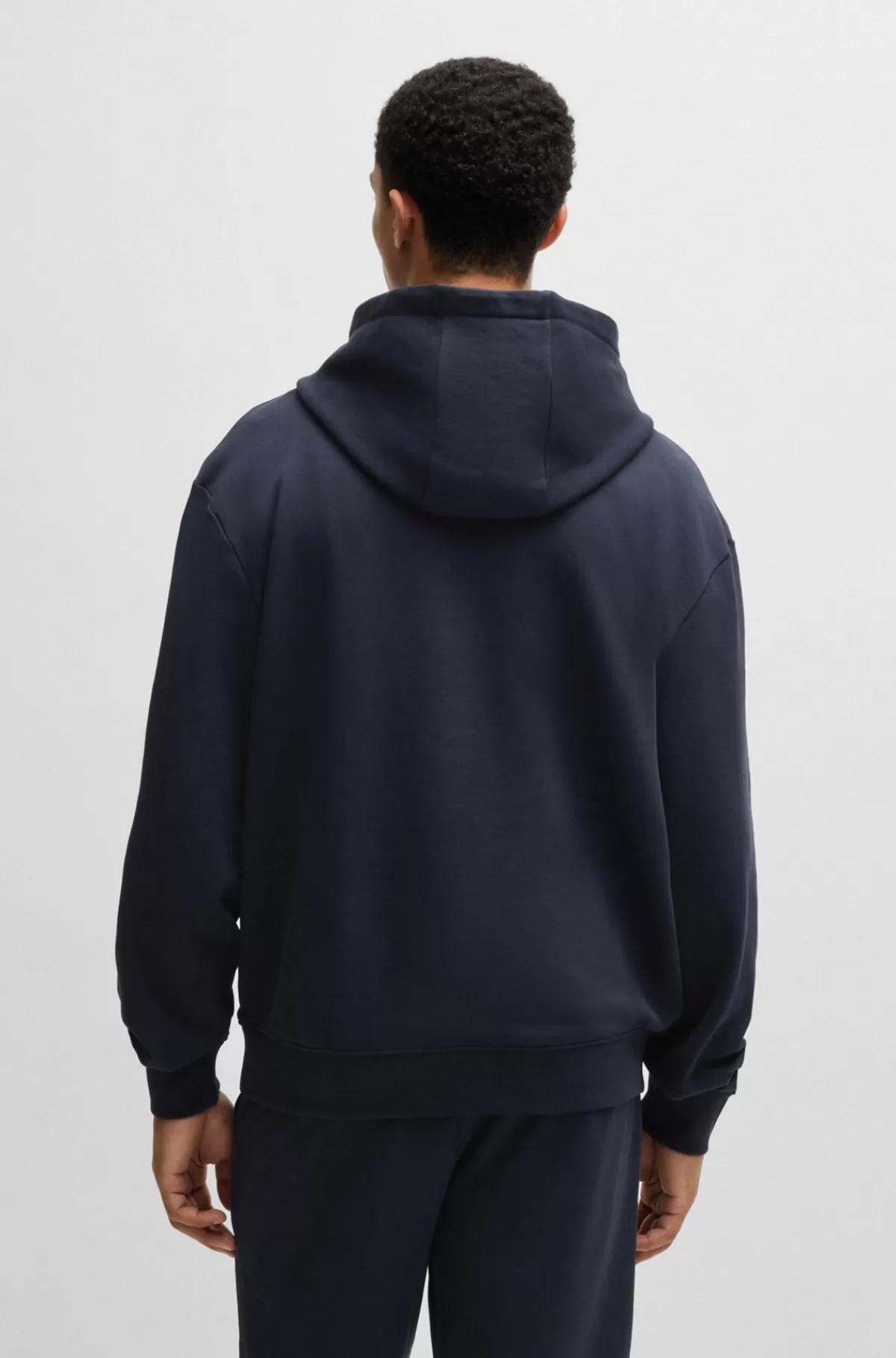 HUGO BOSS Hættetrøje I Sweatkvalitet Af Bomuld Med Relaxed Fit Og Logoprint Mørkeblå New