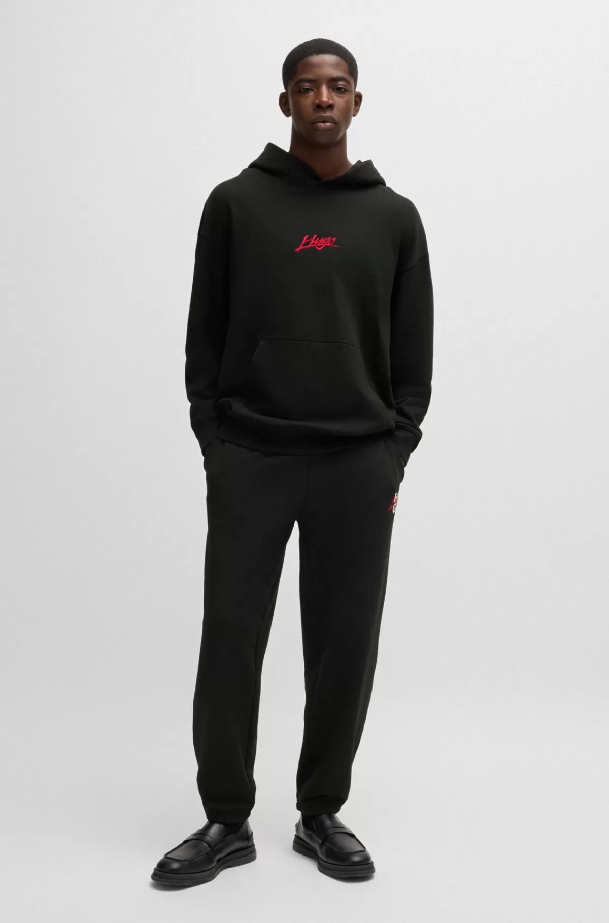 HUGO BOSS Hættetrøje I Sweatkvalitet Af Bomuld Med Relaxed Fit Og Logoprint Sort Cheap