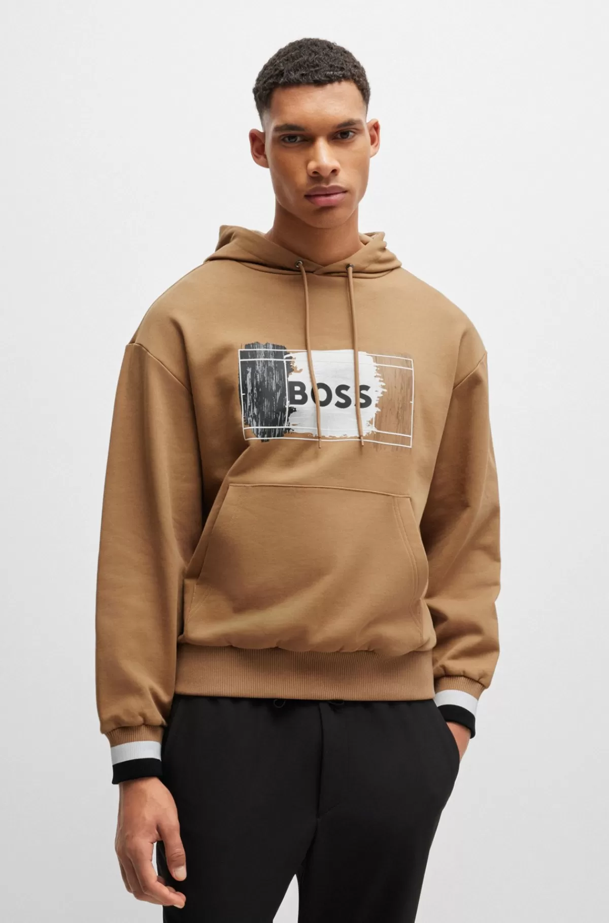 HUGO BOSS Hættetrøje I Sweatkvalitet Af Bomuld Med Signaturgrafik Beige Hot