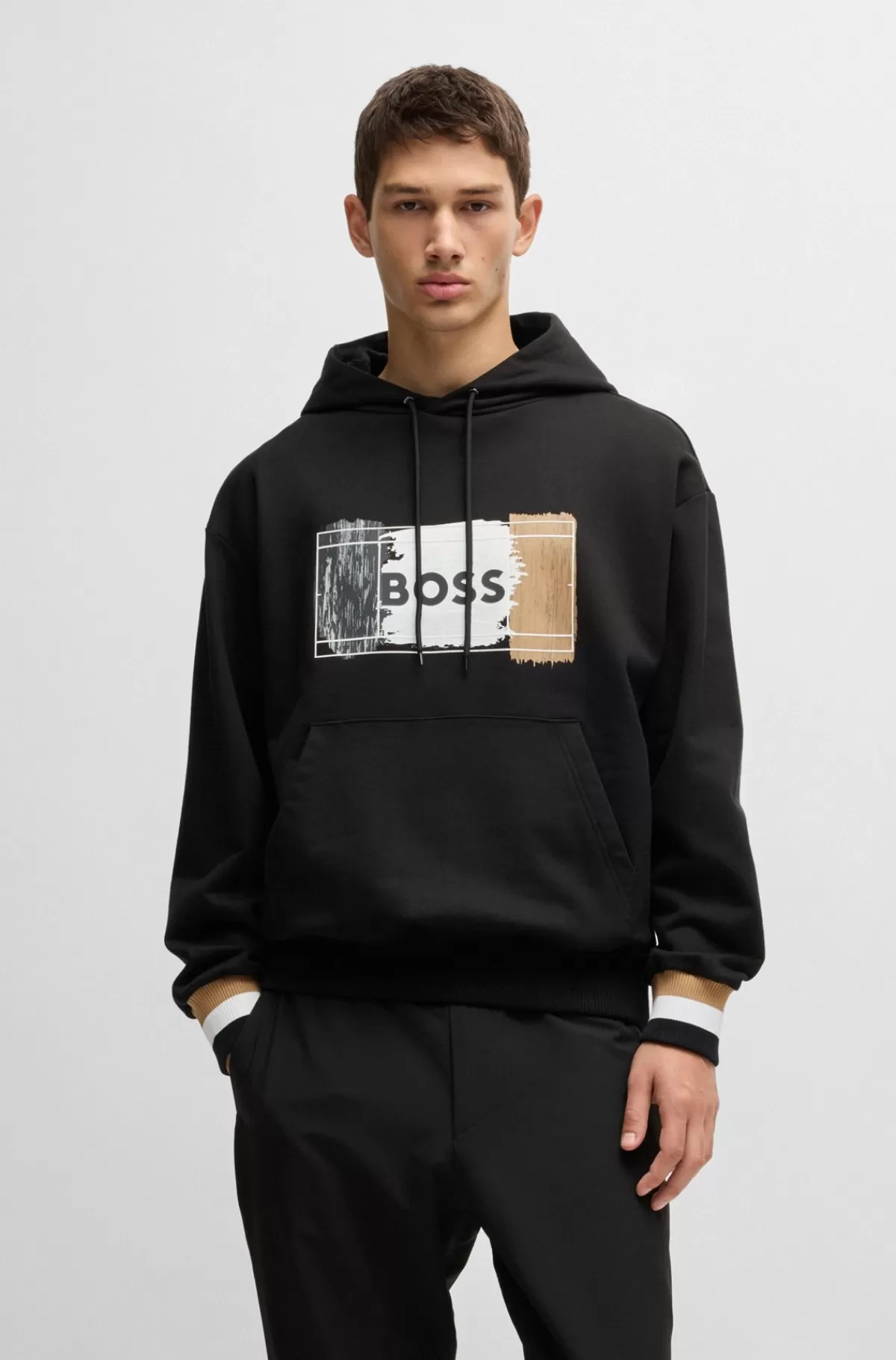 HUGO BOSS Hættetrøje I Sweatkvalitet Af Bomuld Med Signaturgrafik Sort Flash Sale