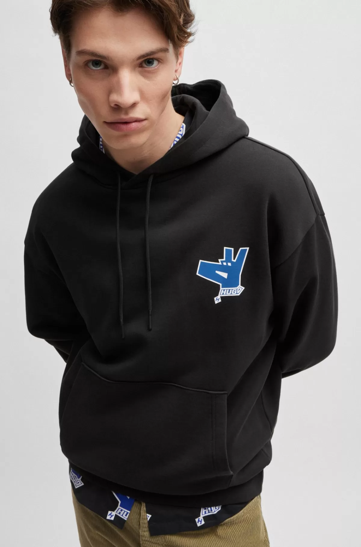 HUGO BOSS Hættetrøje I Sweatkvalitet Af Bomuld Med Sæsonens Logo Sort Sale
