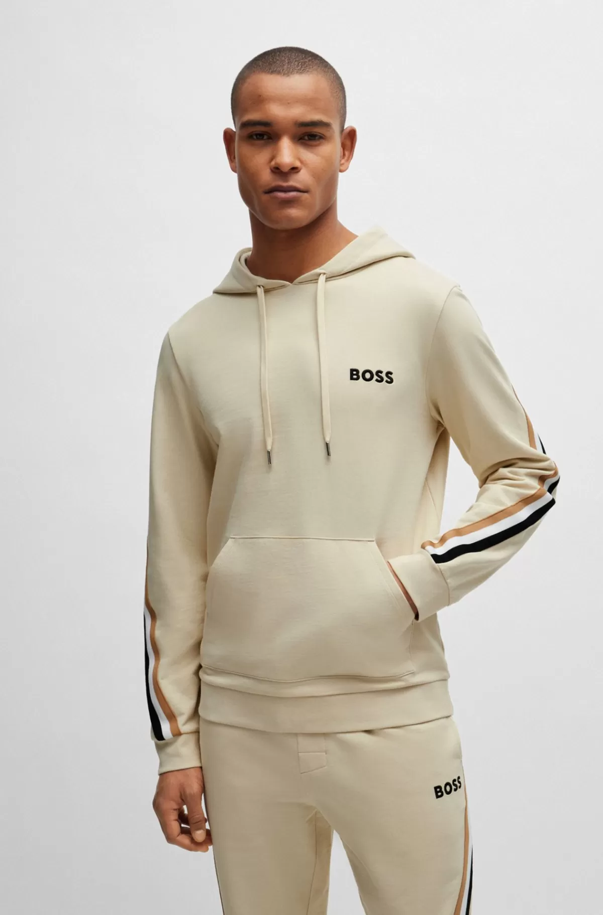 HUGO BOSS Hættetrøje I Sweatkvalitet Af Bomuld Med Stræk Og Signaturstribet Bånd Lys beige Cheap