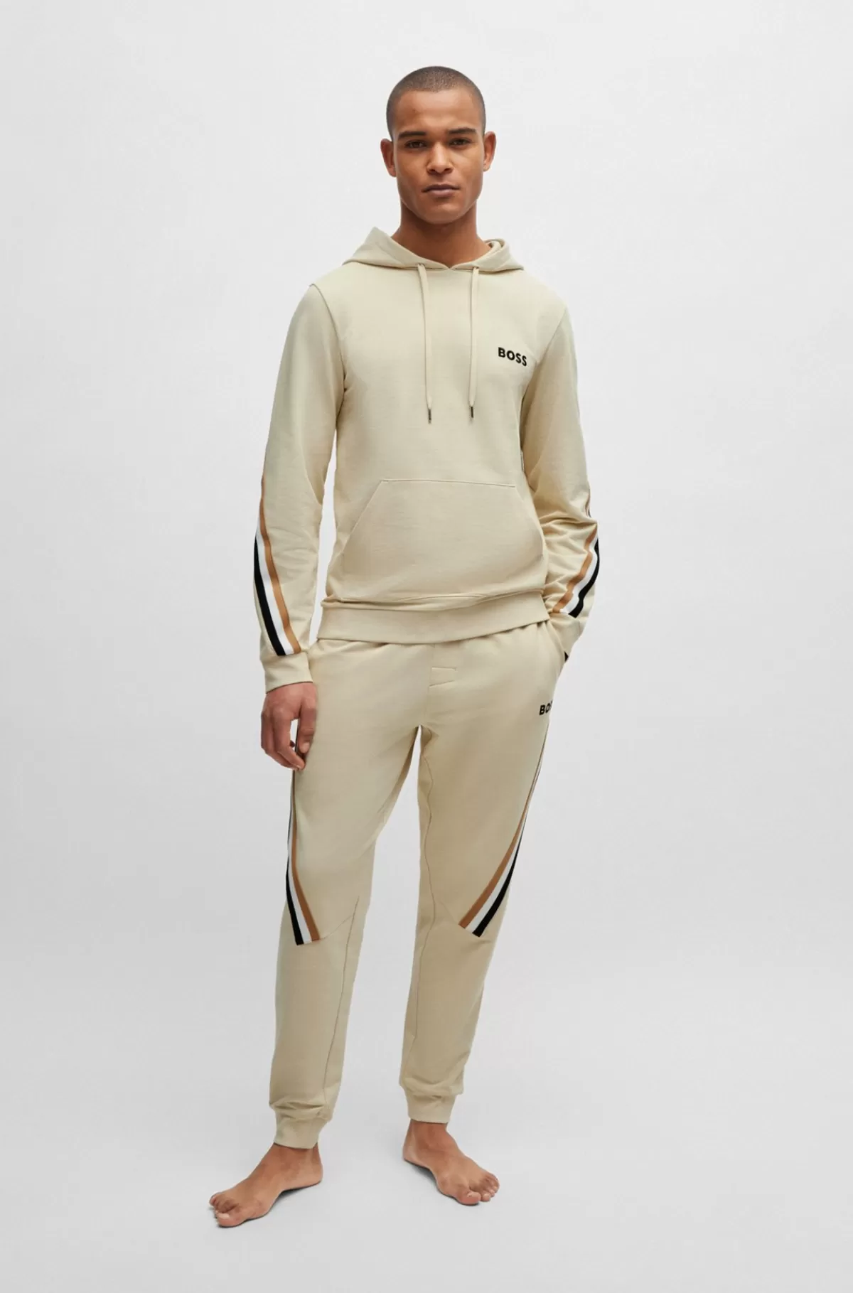 HUGO BOSS Hættetrøje I Sweatkvalitet Af Bomuld Med Stræk Og Signaturstribet Bånd Lys beige Cheap