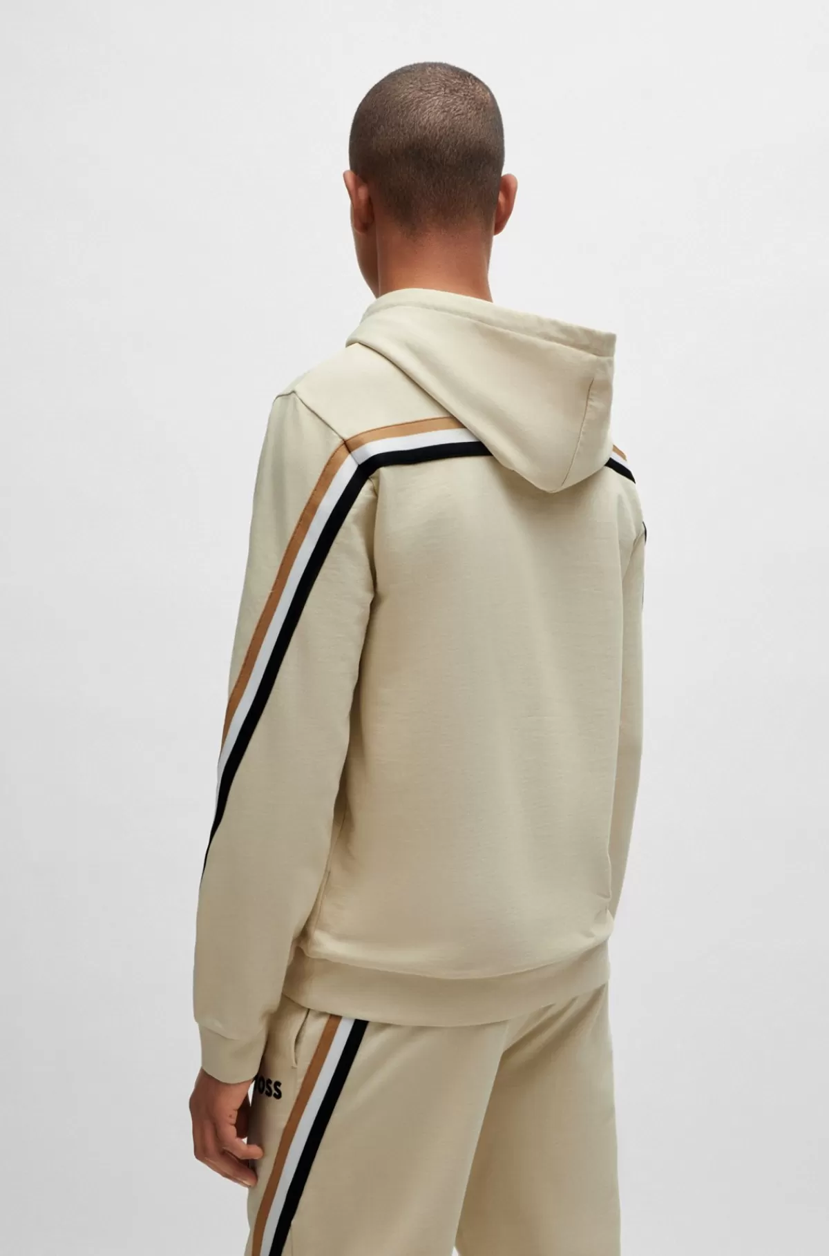HUGO BOSS Hættetrøje I Sweatkvalitet Af Bomuld Med Stræk Og Signaturstribet Bånd Lys beige Cheap