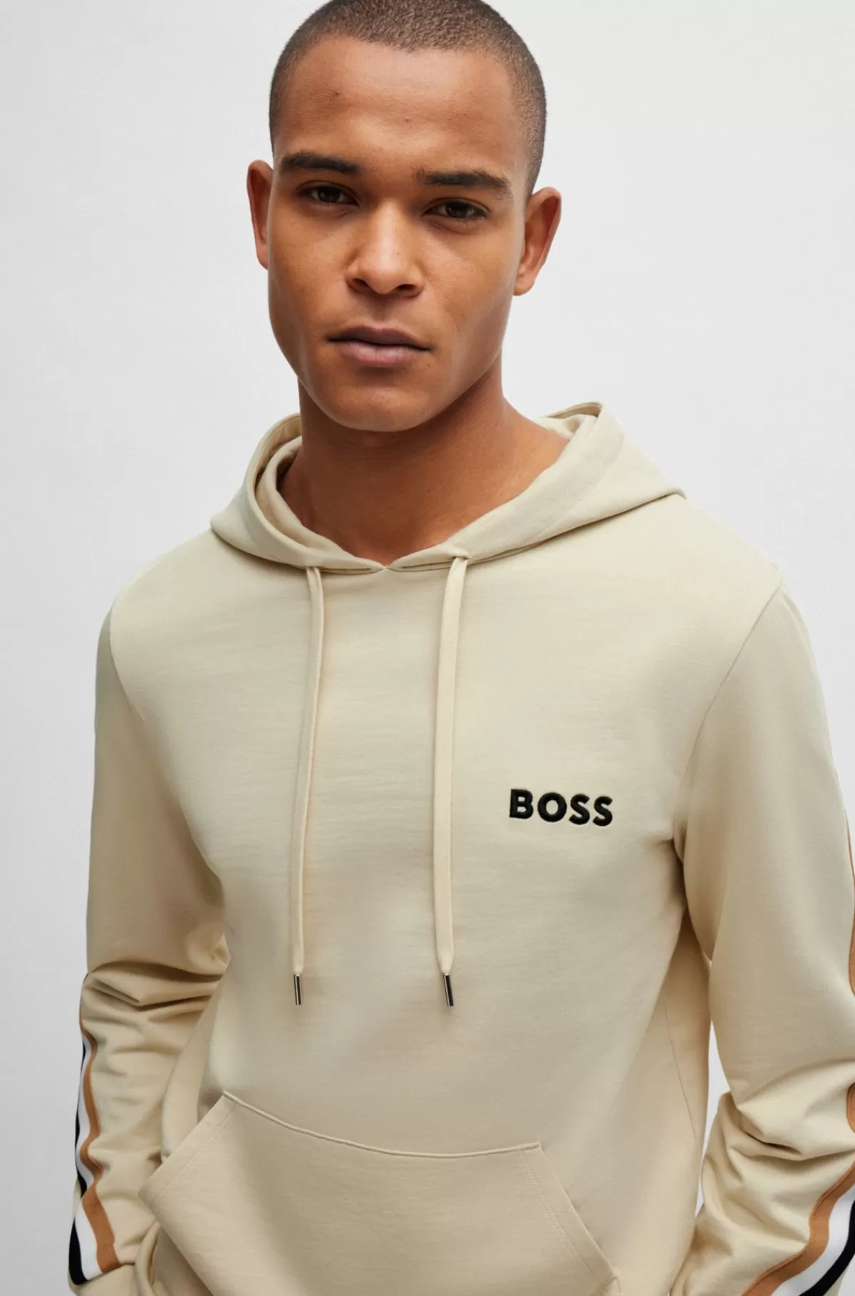 HUGO BOSS Hættetrøje I Sweatkvalitet Af Bomuld Med Stræk Og Signaturstribet Bånd Lys beige Cheap