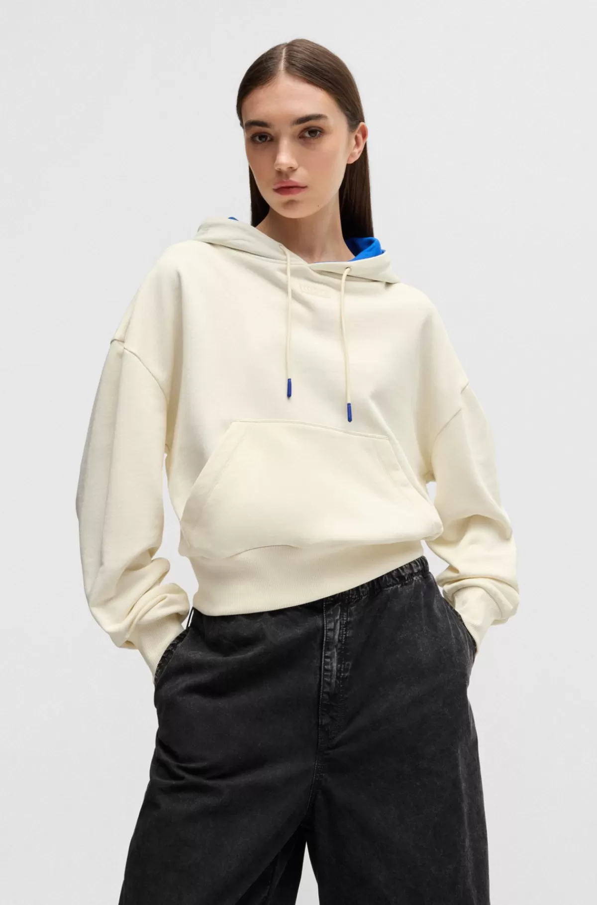 HUGO BOSS Hættetrøje Med Cropped Design I En Sweatkvalitet Af Bomuld Med Hætte Med Blåt For Naturlig Cheap