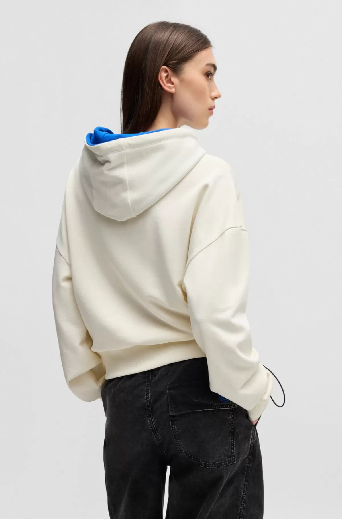 HUGO BOSS Hættetrøje Med Cropped Design I En Sweatkvalitet Af Bomuld Med Hætte Med Blåt For Naturlig Cheap