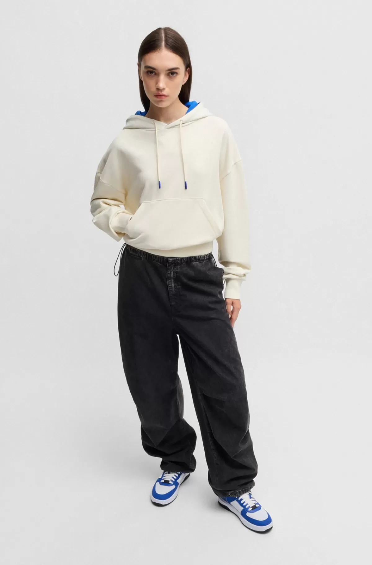 HUGO BOSS Hættetrøje Med Cropped Design I En Sweatkvalitet Af Bomuld Med Hætte Med Blåt For Naturlig Cheap