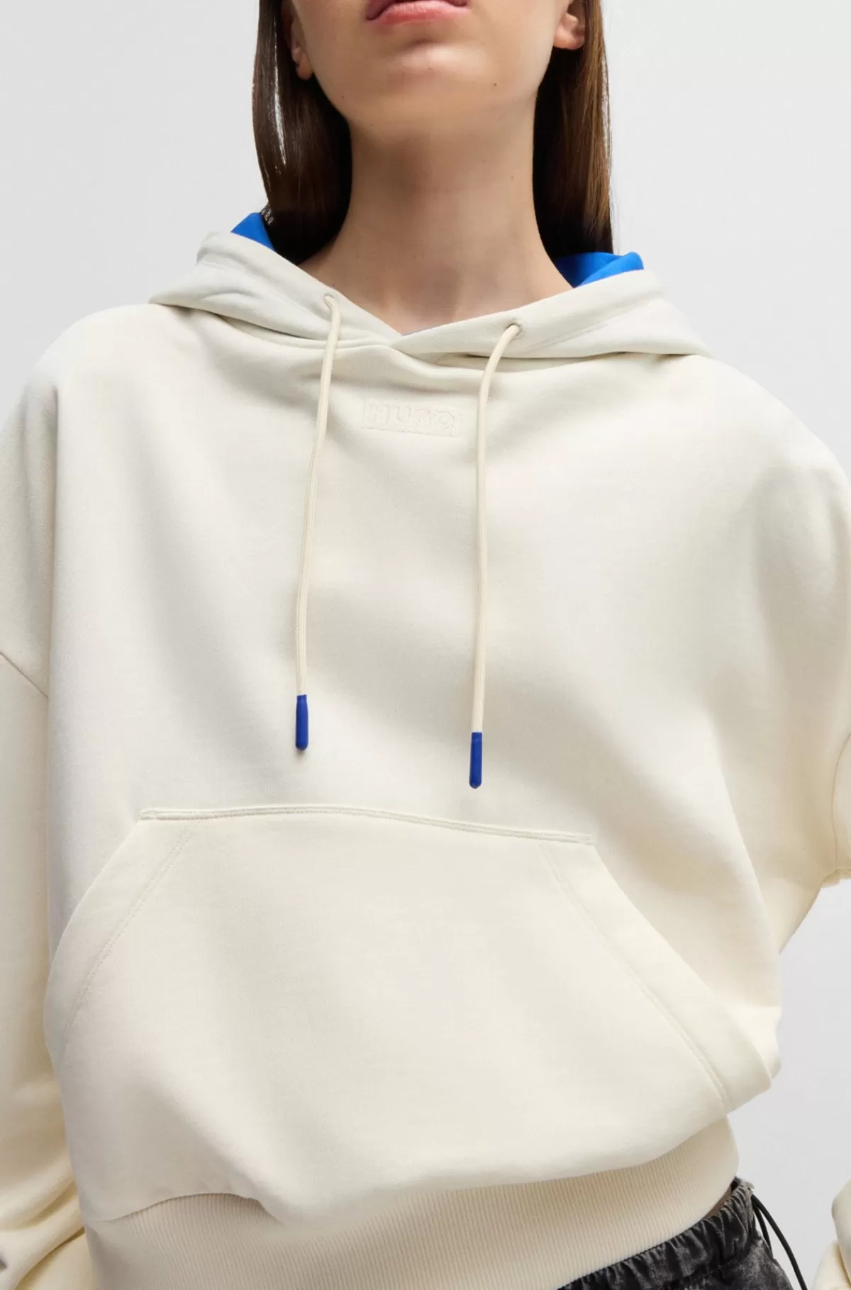 HUGO BOSS Hættetrøje Med Cropped Design I En Sweatkvalitet Af Bomuld Med Hætte Med Blåt For Naturlig Cheap