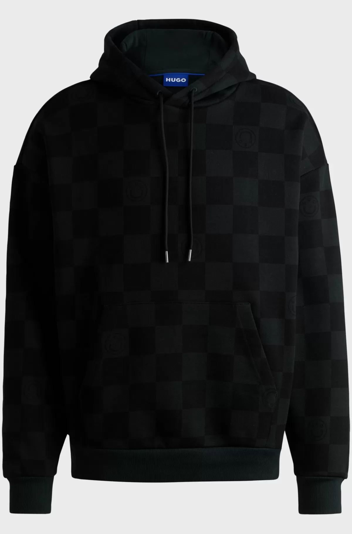 HUGO BOSS Hættetrøje Med Loose Fit I Sweatkvalitet Af Bomuld Med Skakternet Print Sort Discount