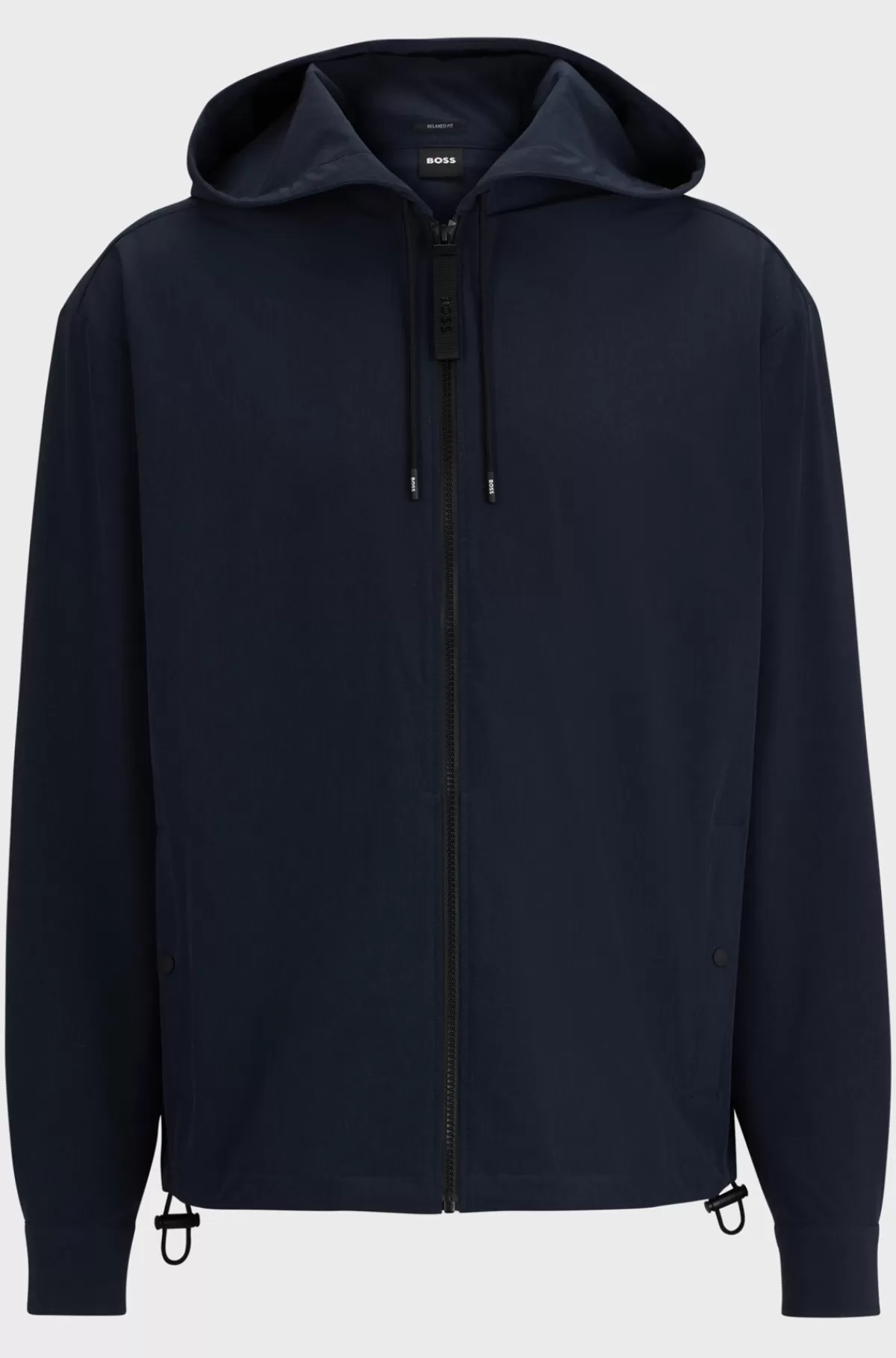 HUGO BOSS Hættetrøje Med Lynlås I Relaxed Fit I Stof Med Stræk Mørkeblå Outlet