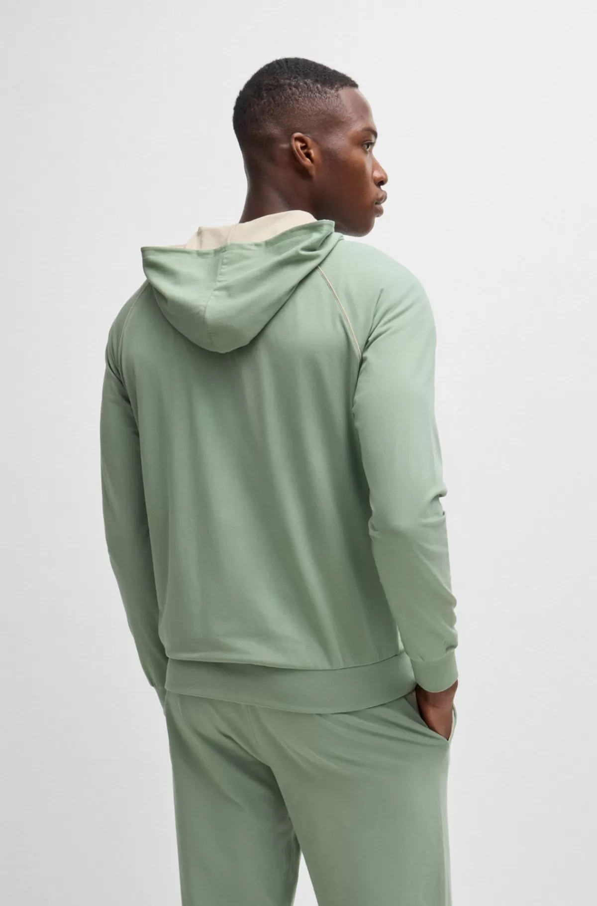 HUGO BOSS Hættetrøje Med Lynlås Og Broderet Logo I Bomuld Med Stræk Lysegrøn Discount