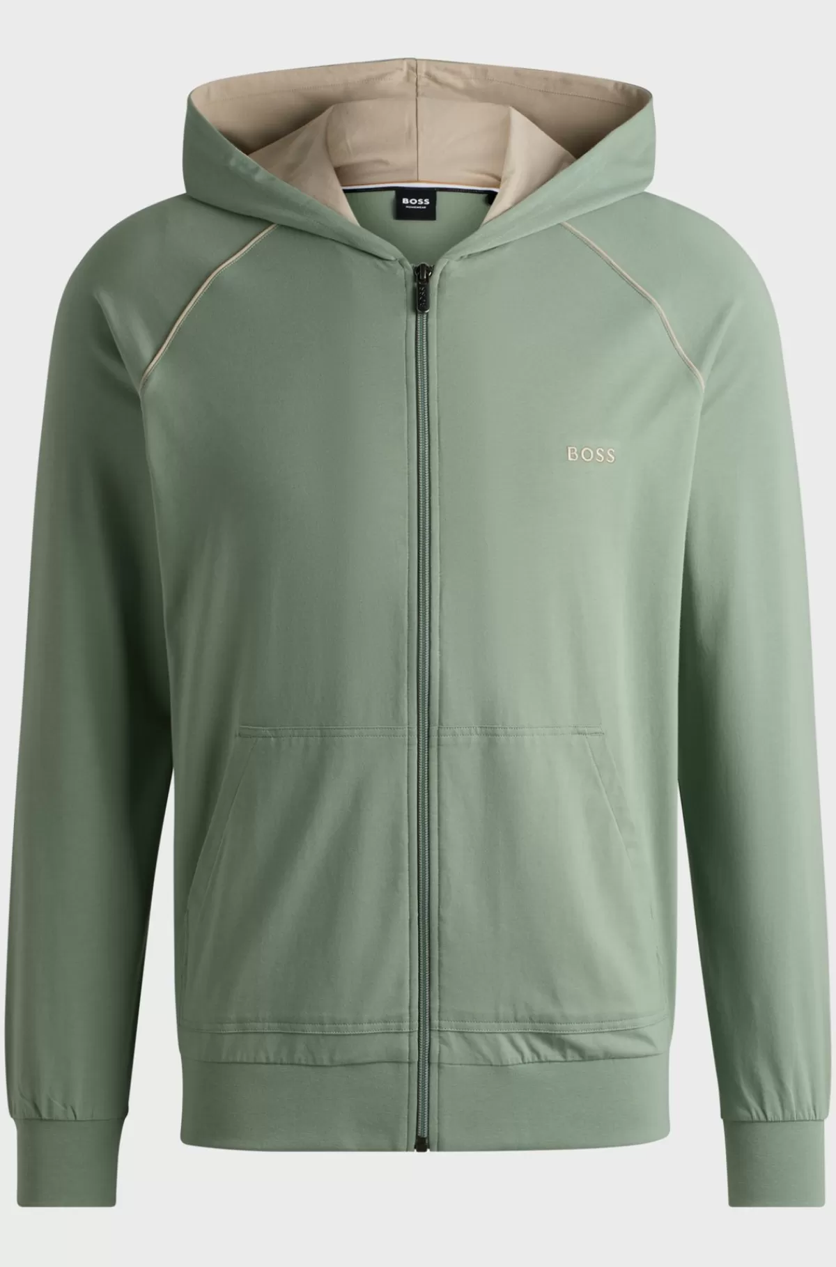 HUGO BOSS Hættetrøje Med Lynlås Og Broderet Logo I Bomuld Med Stræk Lysegrøn Discount