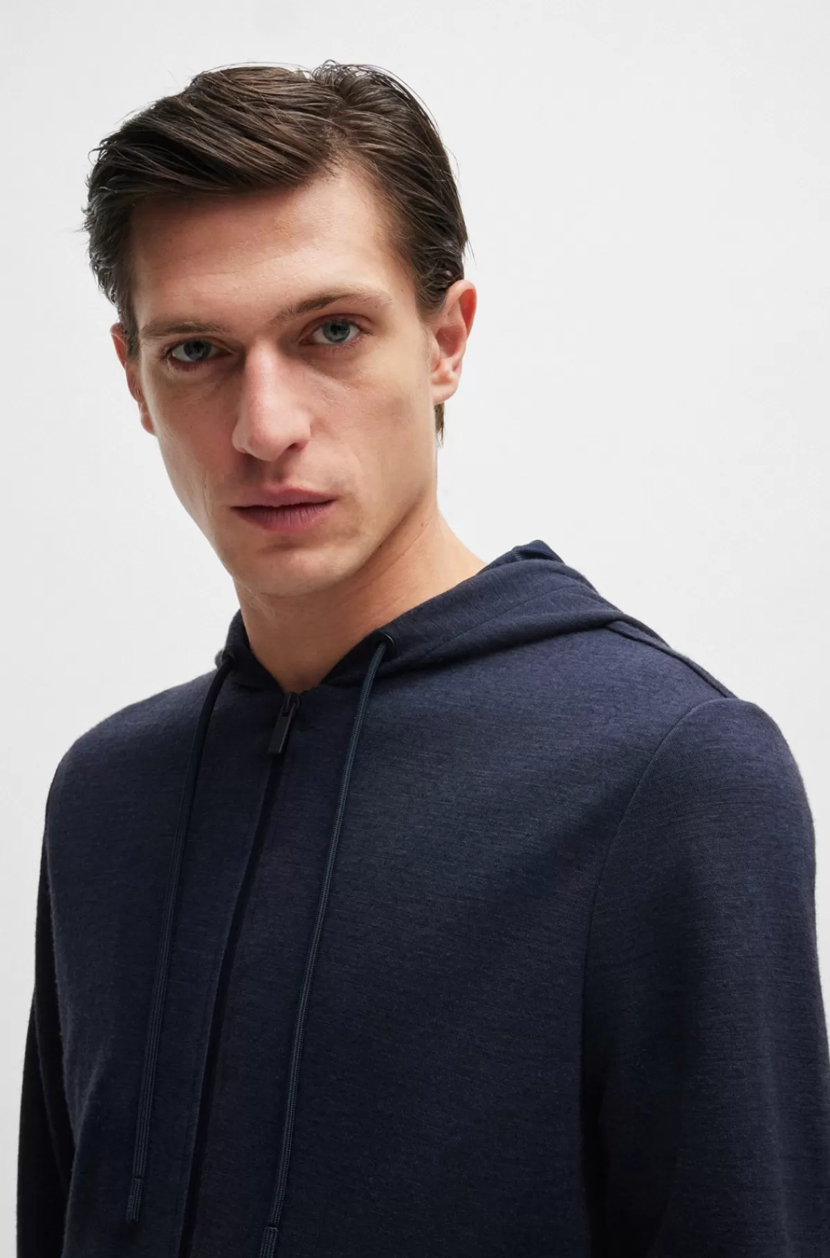 HUGO BOSS Hættetrøje Med Lynlås Og Regular Fit I Performance-stof Mørkeblå Cheap