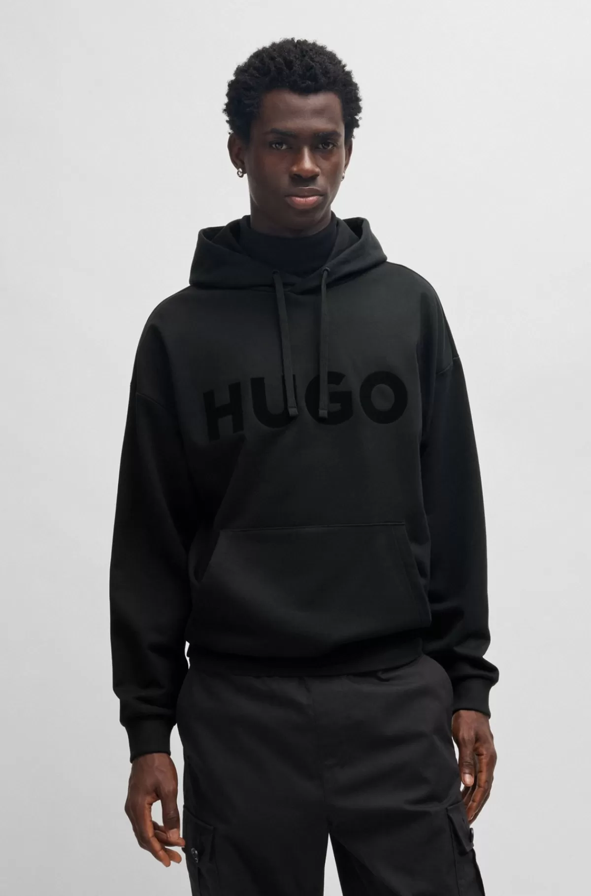 HUGO BOSS Hættetrøje Med Oversize Fit I Sweatkvalitet Af Bomuld Med Tone-i-tone-logo Sort Sale