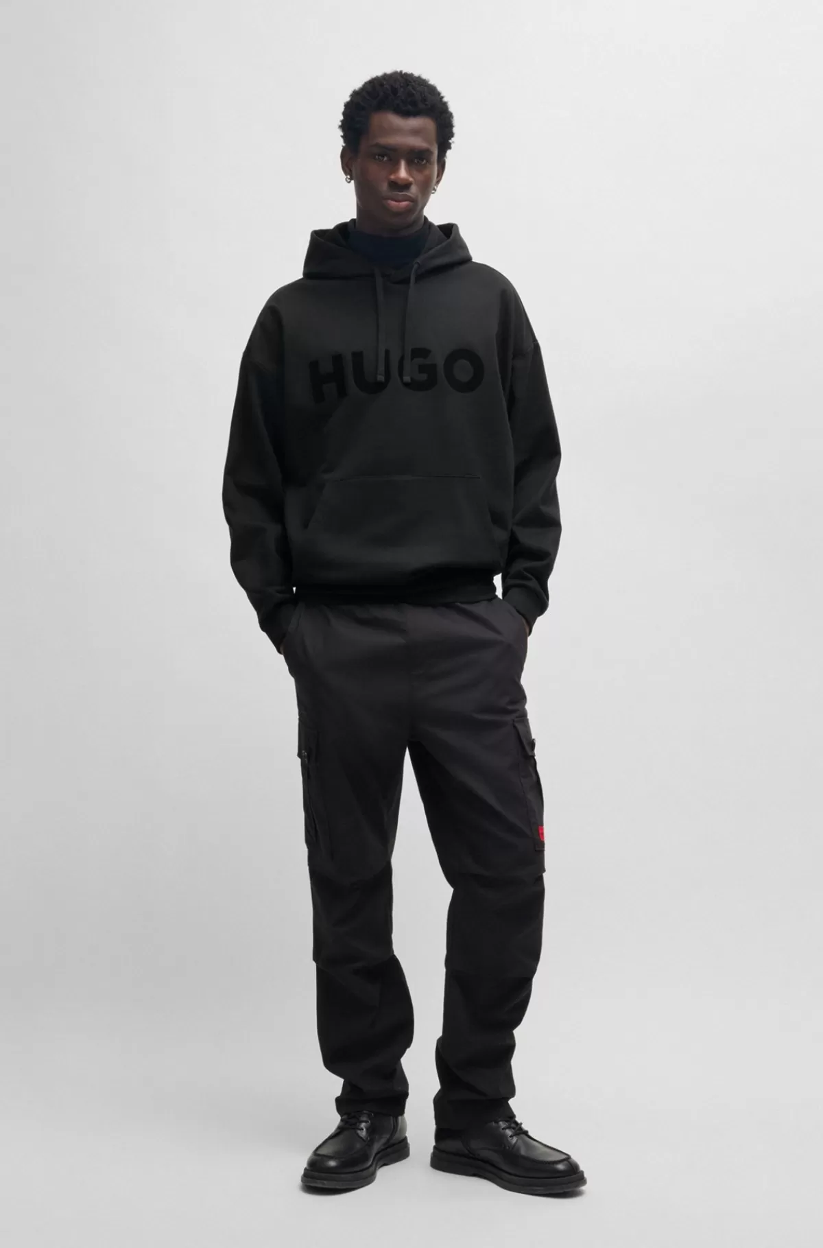 HUGO BOSS Hættetrøje Med Oversize Fit I Sweatkvalitet Af Bomuld Med Tone-i-tone-logo Sort Sale