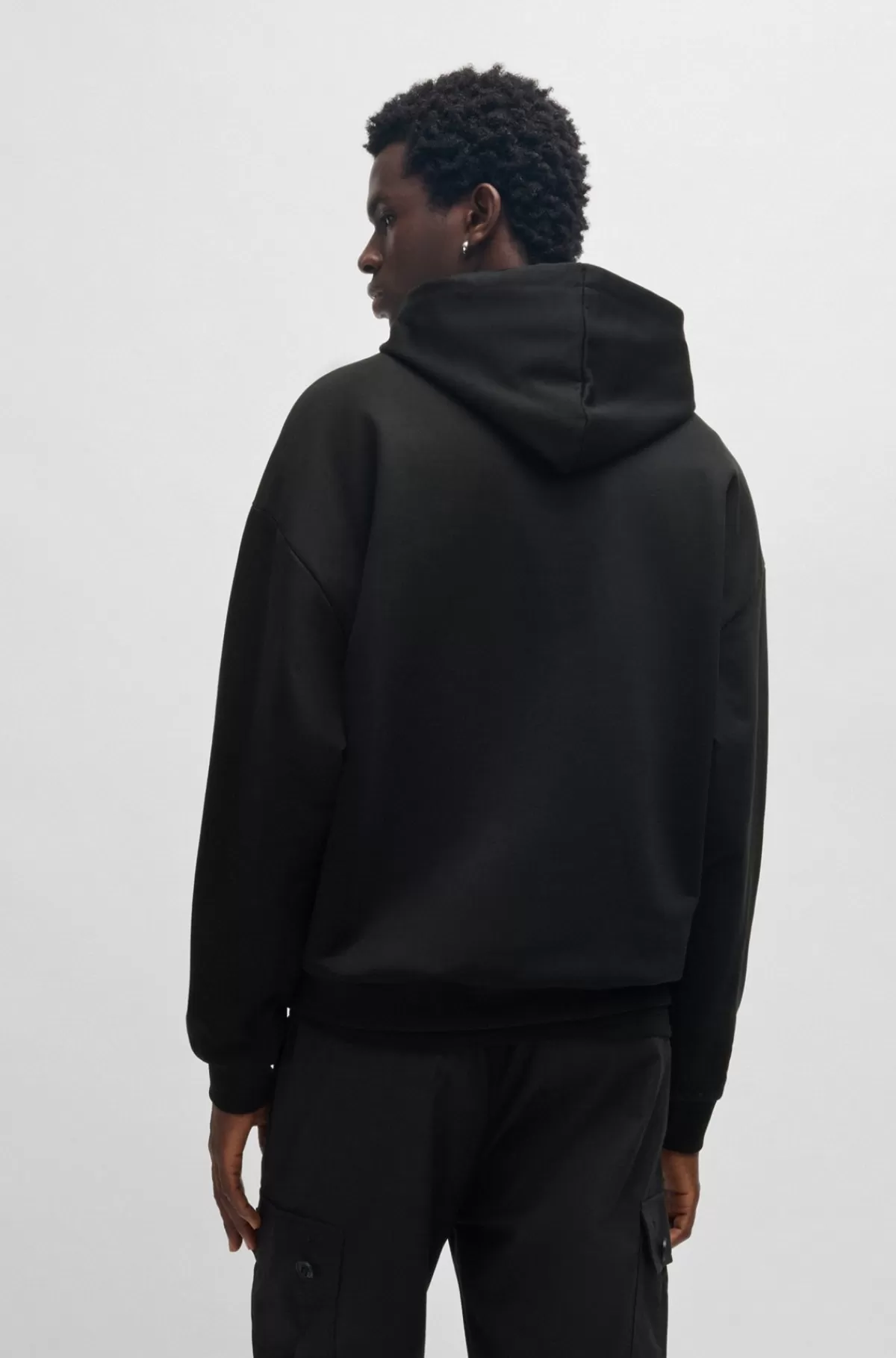 HUGO BOSS Hættetrøje Med Oversize Fit I Sweatkvalitet Af Bomuld Med Tone-i-tone-logo Sort Sale