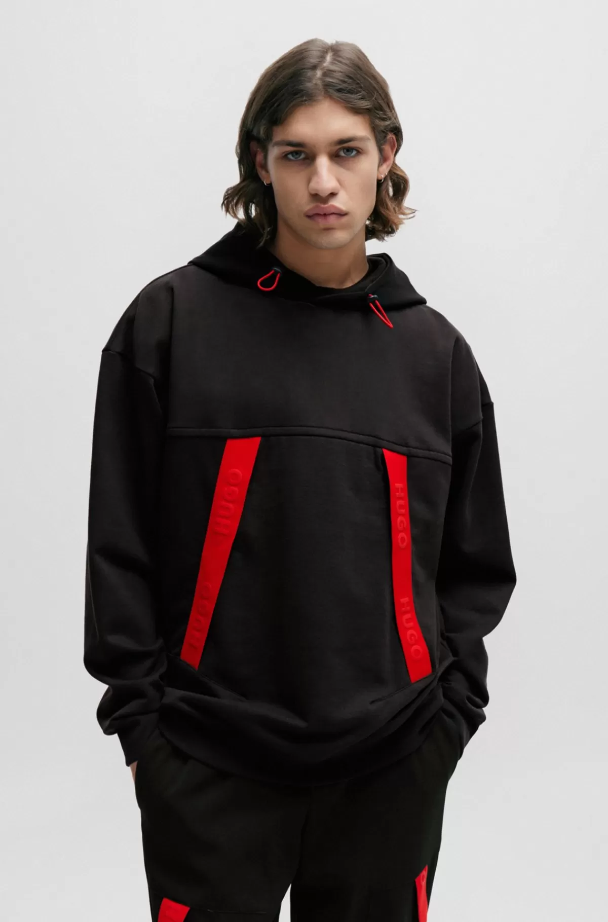 HUGO BOSS Hættetrøje Med Oversize Fit Og Rødt Logobånd Sort Shop