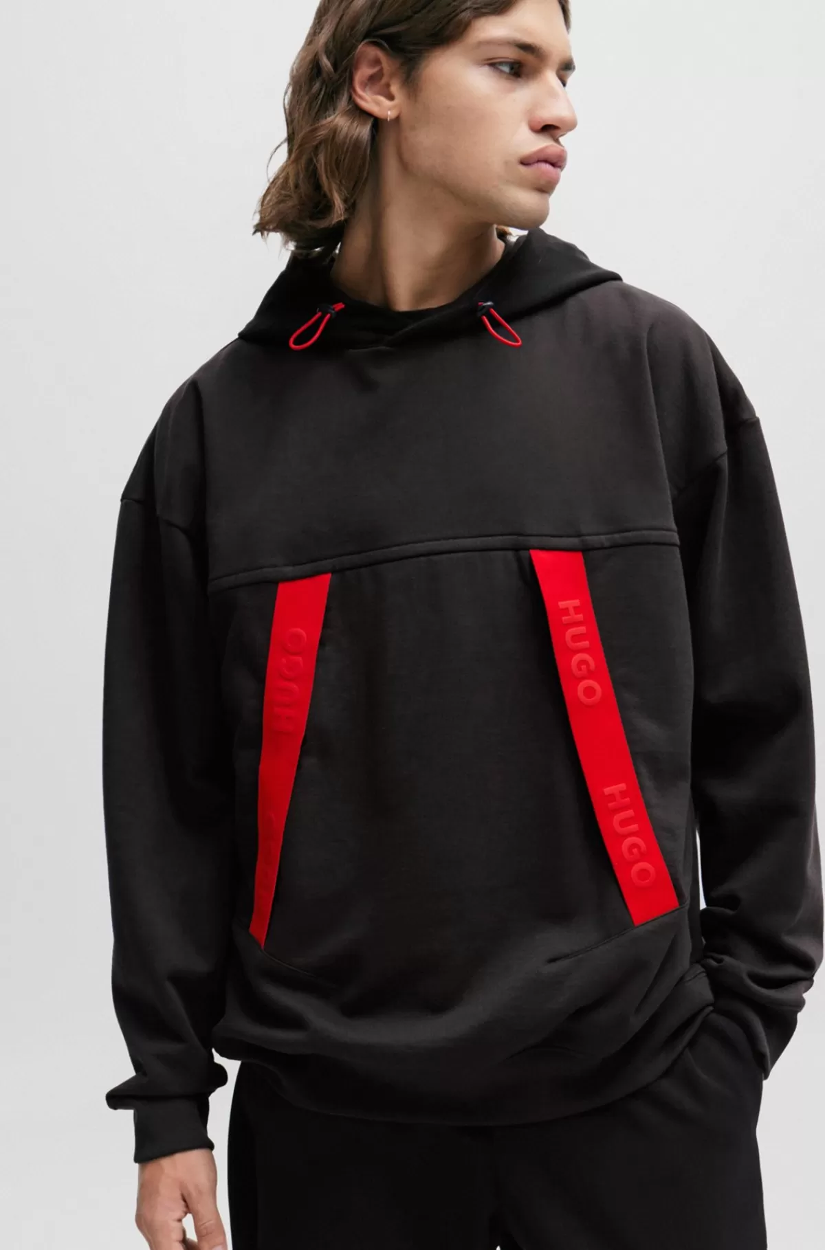 HUGO BOSS Hættetrøje Med Oversize Fit Og Rødt Logobånd Sort Shop