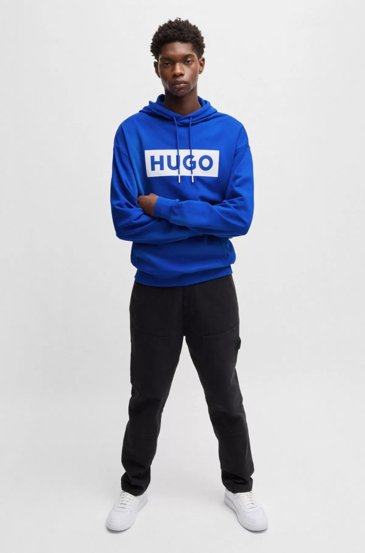 HUGO BOSS Hættetrøje Med Regular Fit I Frotté Med Logotryk Blå Fashion