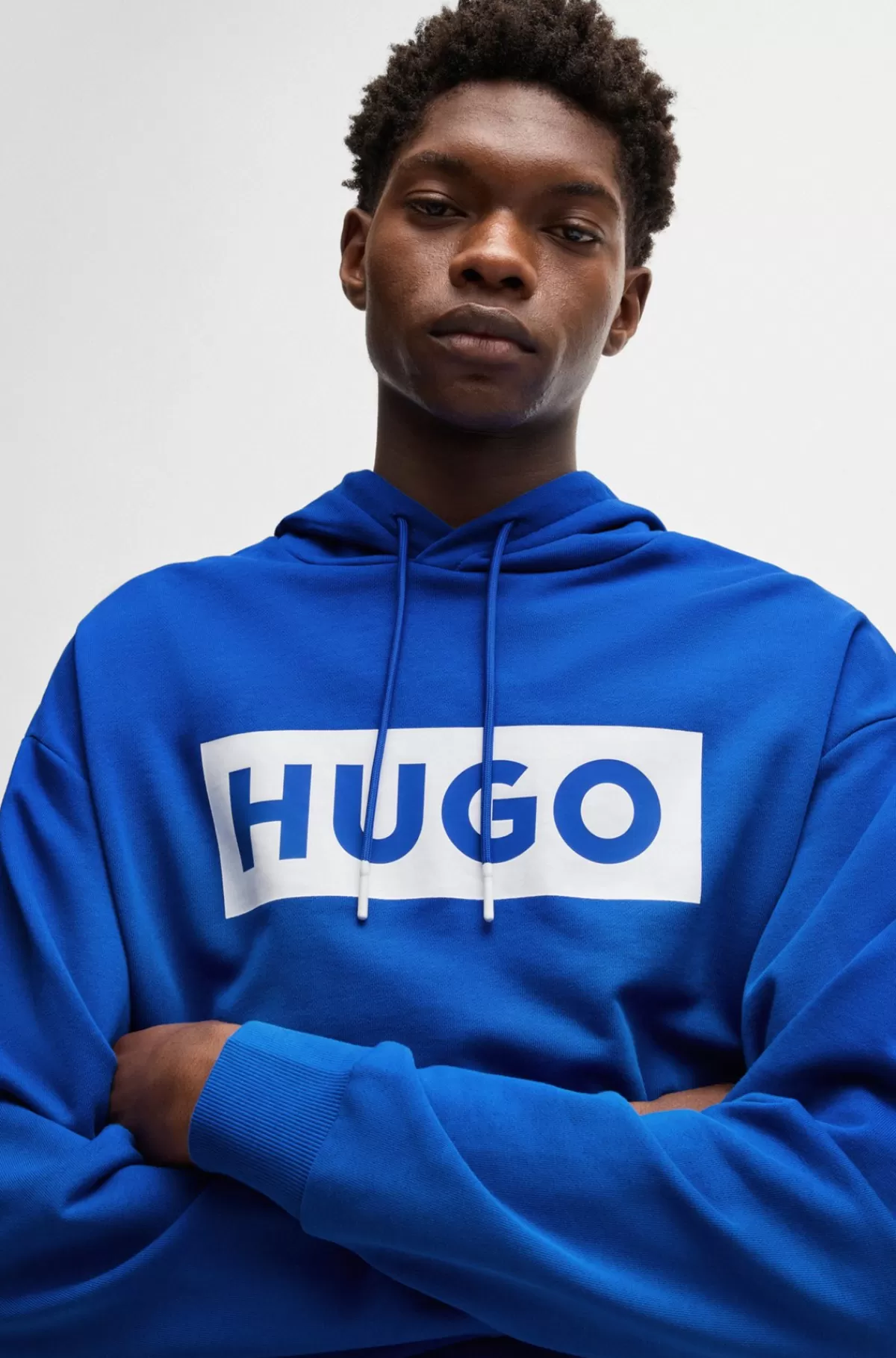 HUGO BOSS Hættetrøje Med Regular Fit I Frotté Med Logotryk Blå Fashion