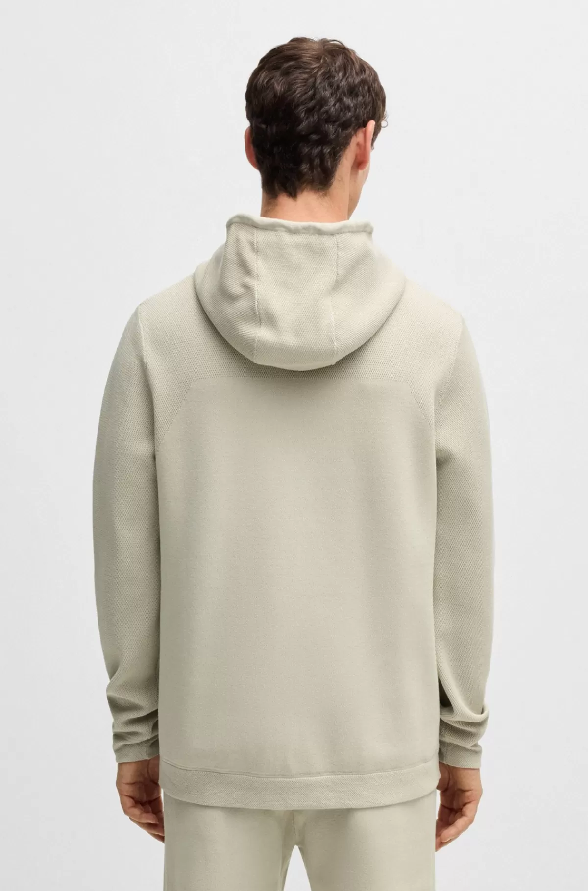 HUGO BOSS Hættetrøje Med Regular Fit I Strik Med Striber Og Branding Lys beige Clearance