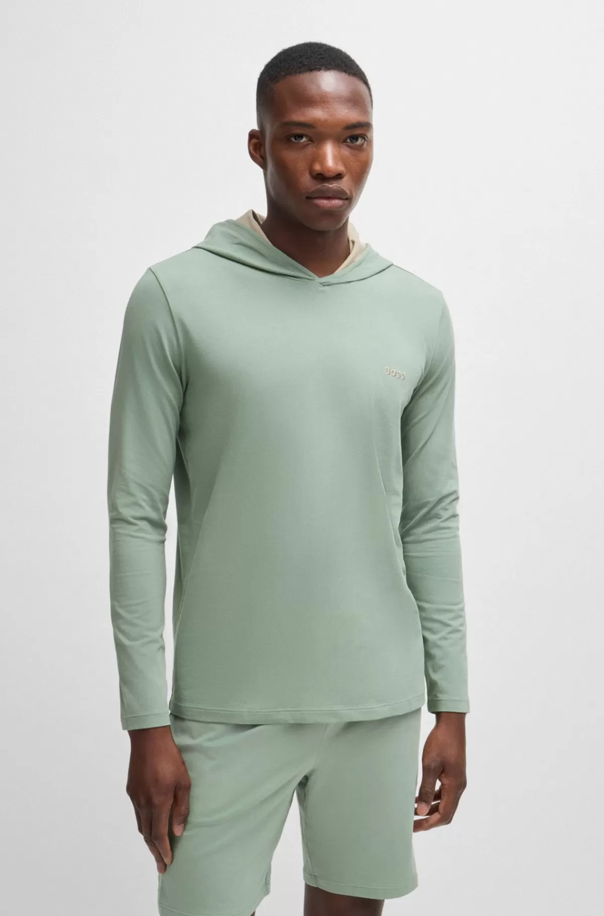 HUGO BOSS Hættetrøje Med Regular Fit Og Broderet Logo I Bomuld Med Stræk Lysegrøn Best