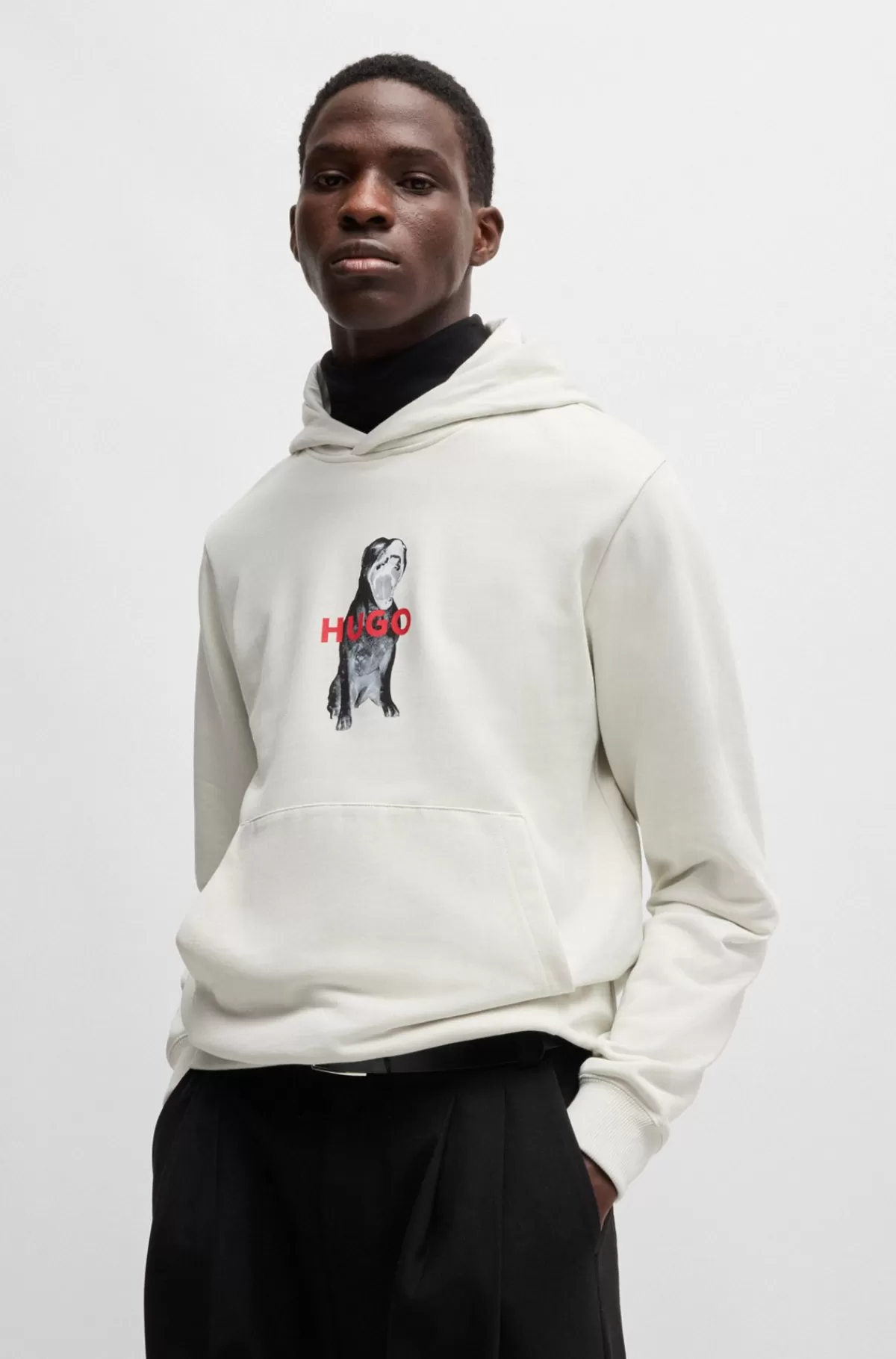HUGO BOSS Hættetrøje Med Regular Fit Og Dyregrafik I Sweatkvalitet Af Bomuld Naturlig Hot