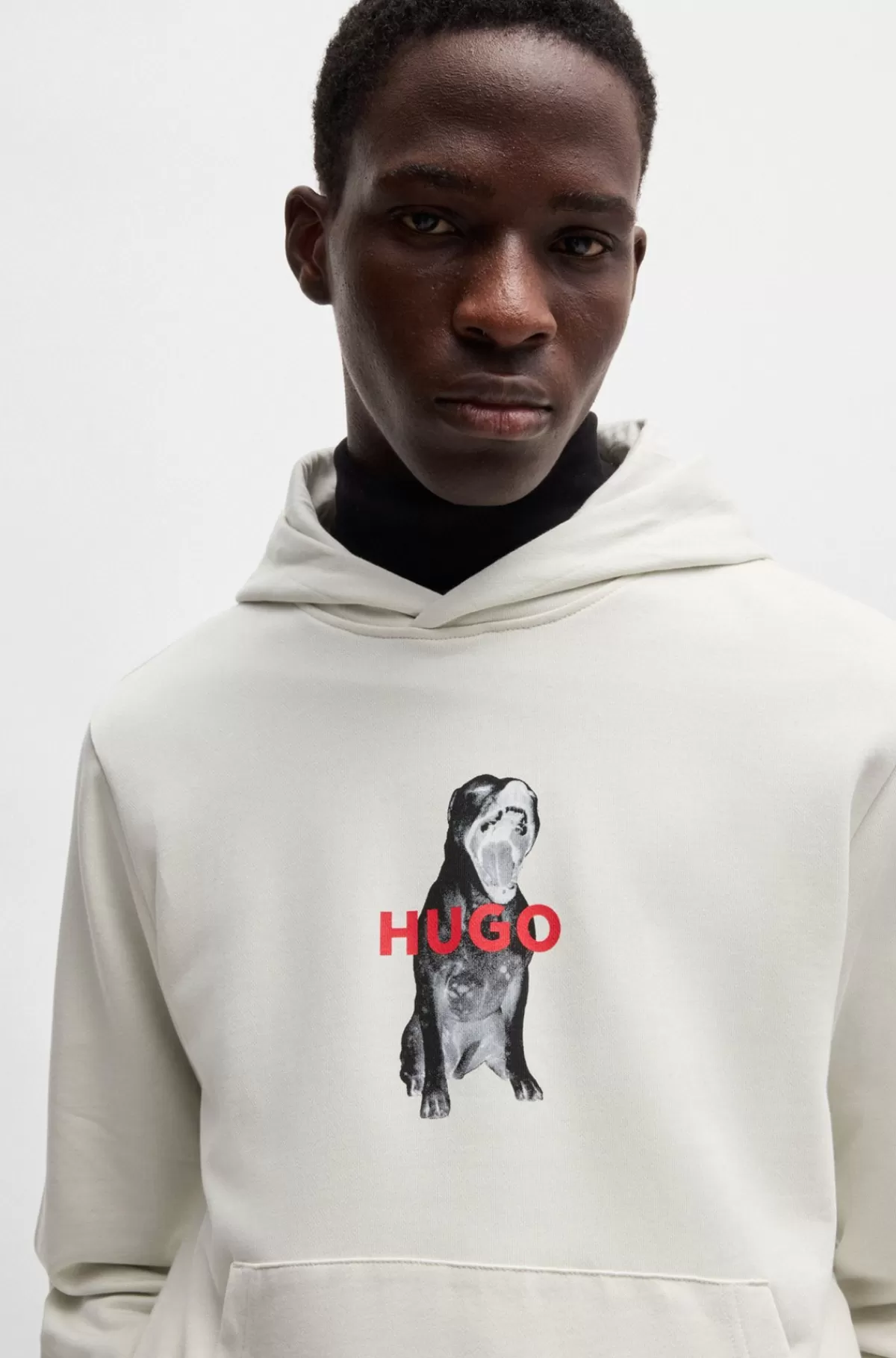 HUGO BOSS Hættetrøje Med Regular Fit Og Dyregrafik I Sweatkvalitet Af Bomuld Naturlig Hot
