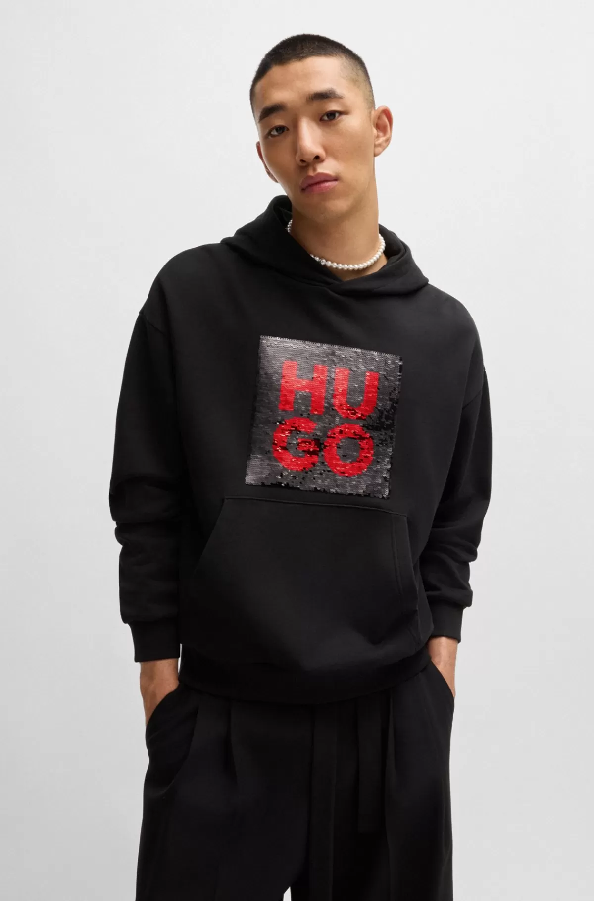 HUGO BOSS Hættetrøje Med Relaxed Fit Og Pailletlogo Sort Online