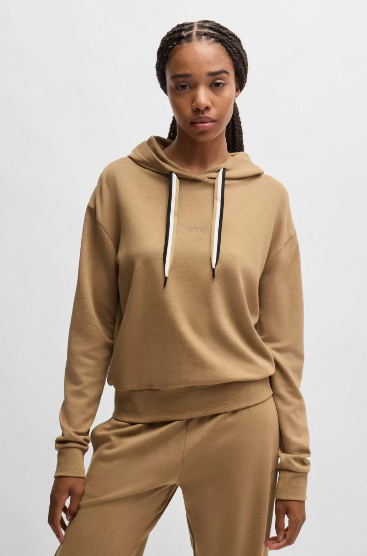 HUGO BOSS Hættetrøje Med Signaturstribede Snøre Og Logoprint Lysebrun Hot