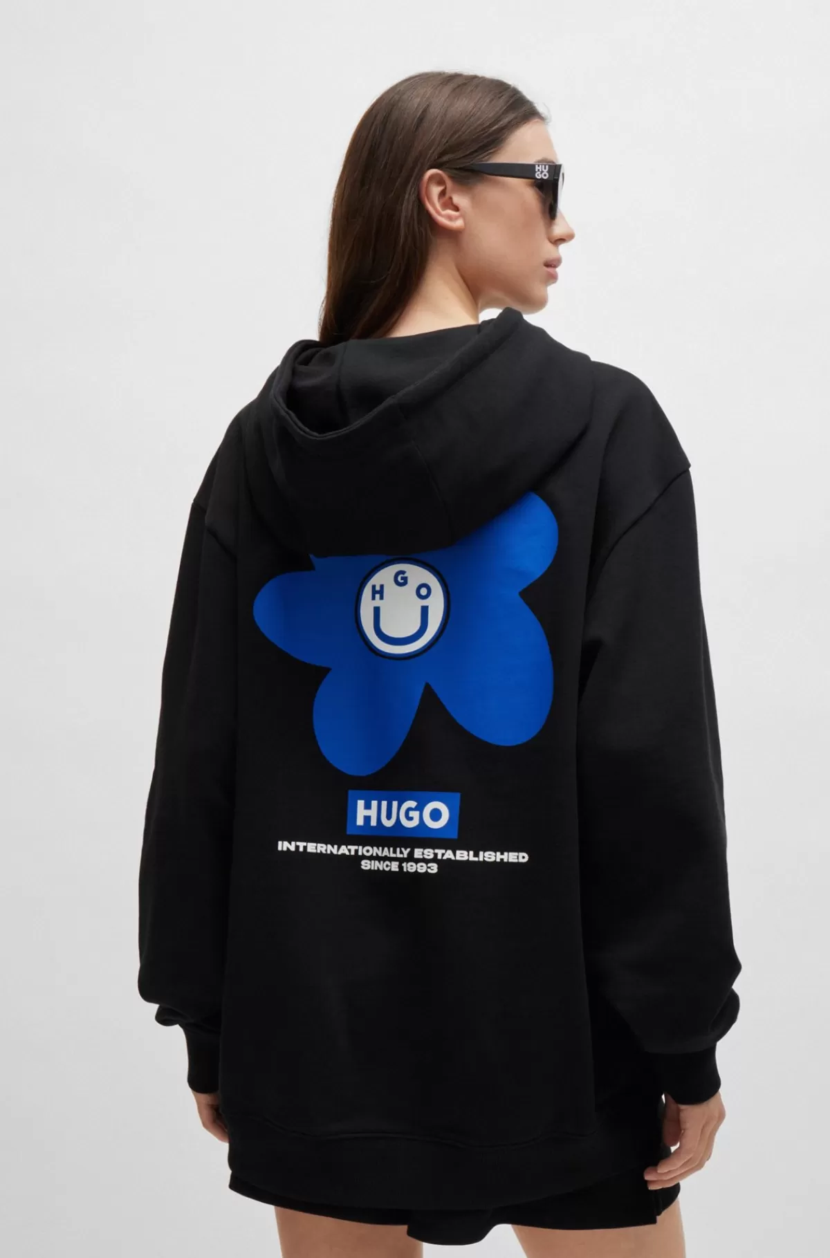 HUGO BOSS Hættetrøje Til Alle Køn I Sweatkvalitet Af Bomuld Med Blomstret Logoprint Sort Online