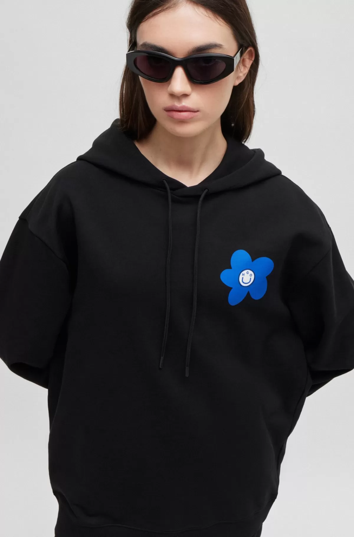 HUGO BOSS Hættetrøje Til Alle Køn I Sweatkvalitet Af Bomuld Med Blomstret Logoprint Sort Online