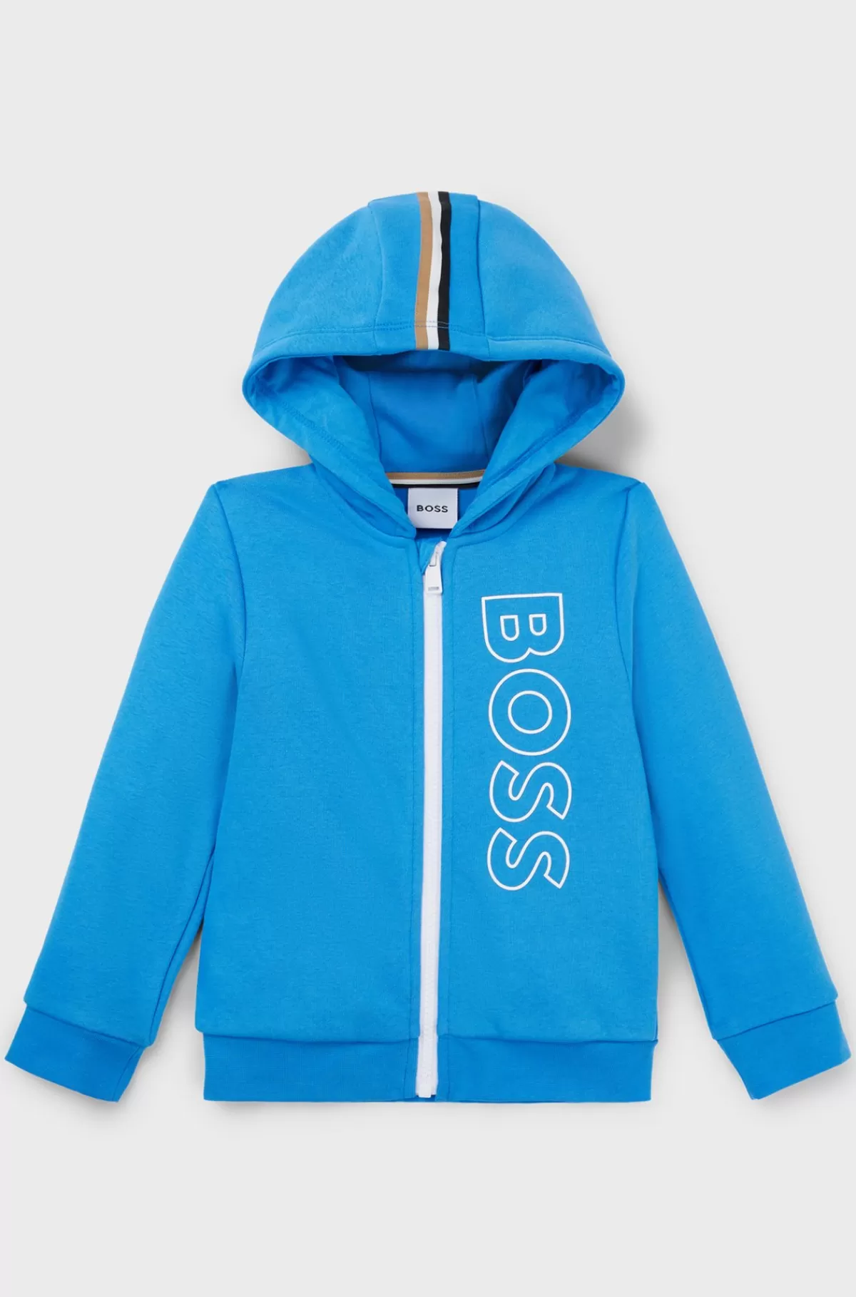 HUGO BOSS Hættetrøje Til Børn I Fleece Af En Bomuldsblanding Med Vertikalt Logo Blå Clearance