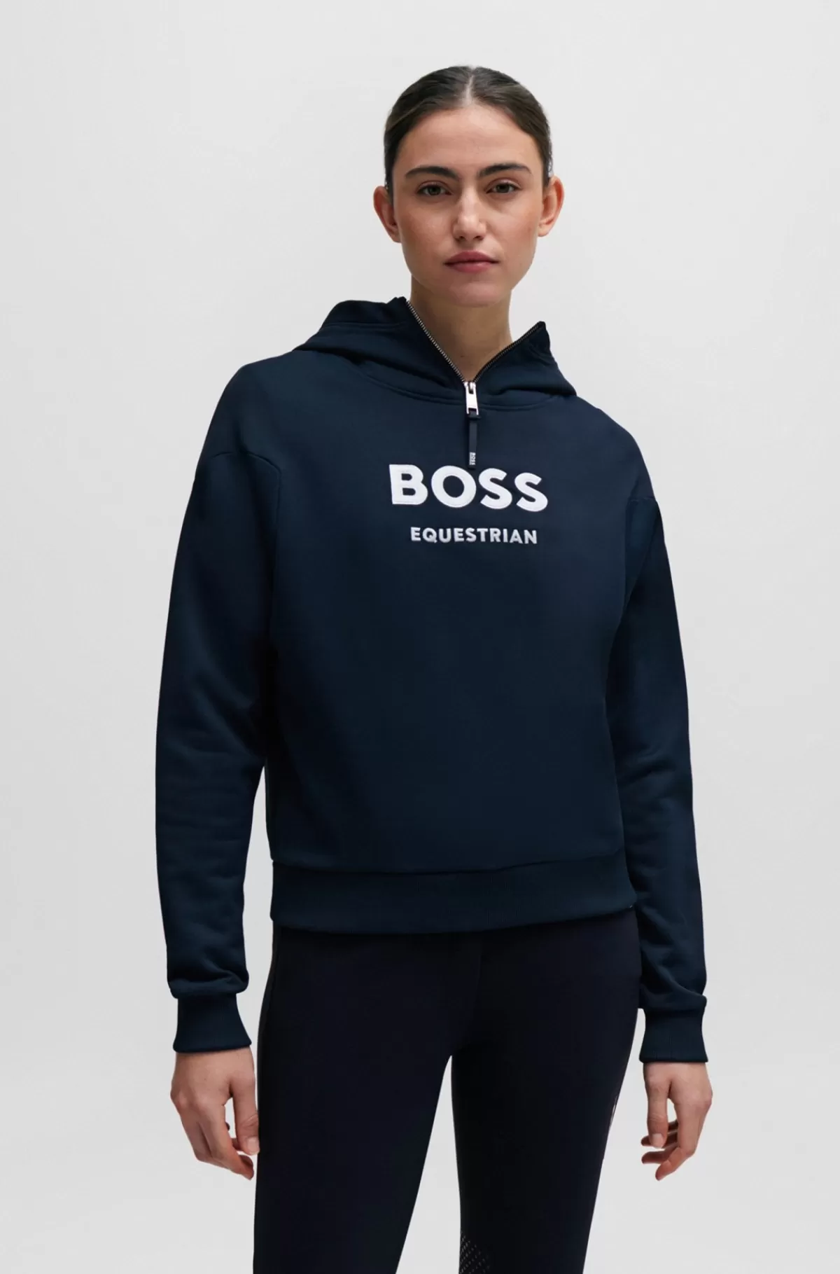 HUGO BOSS Hættetrøje Til Hestesport Med Lynlås Og Logomærke I Silikone Mørkeblå Flash Sale
