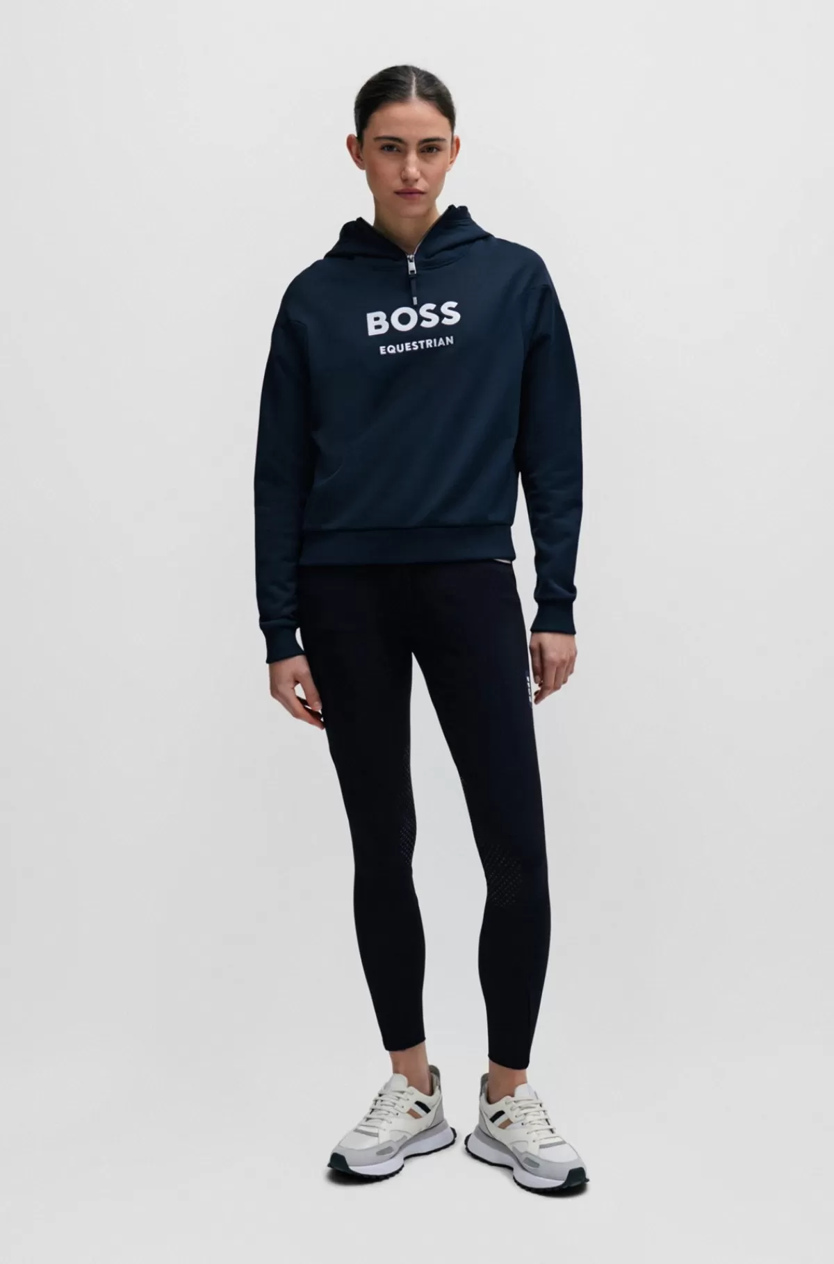 HUGO BOSS Hættetrøje Til Hestesport Med Lynlås Og Logomærke I Silikone Mørkeblå Flash Sale
