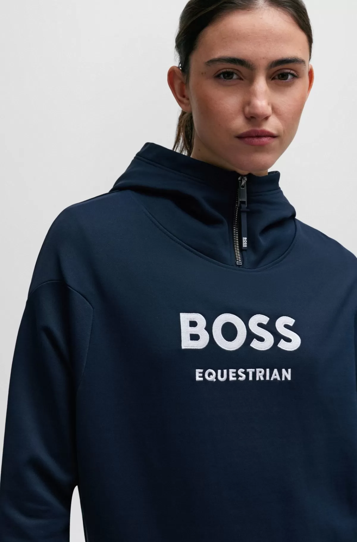 HUGO BOSS Hættetrøje Til Hestesport Med Lynlås Og Logomærke I Silikone Mørkeblå Flash Sale