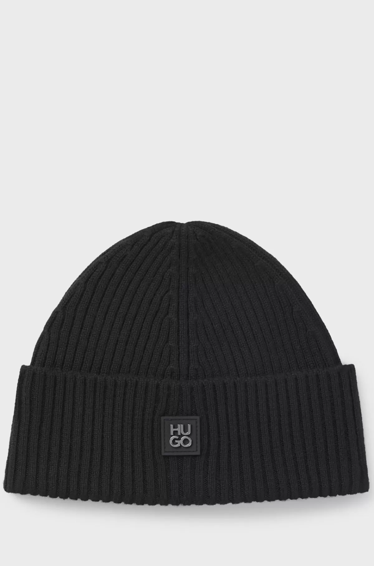 HUGO BOSS Hue I Ny Uld Med Stablet Logo Sort Outlet