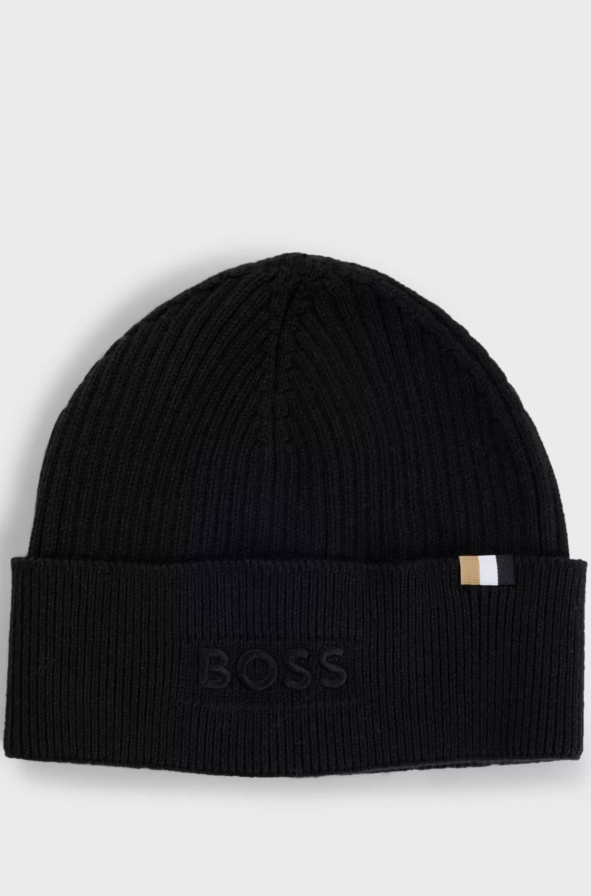 HUGO BOSS Hue I Uld Og Bomuld Med Broderet Logo Sort Flash Sale