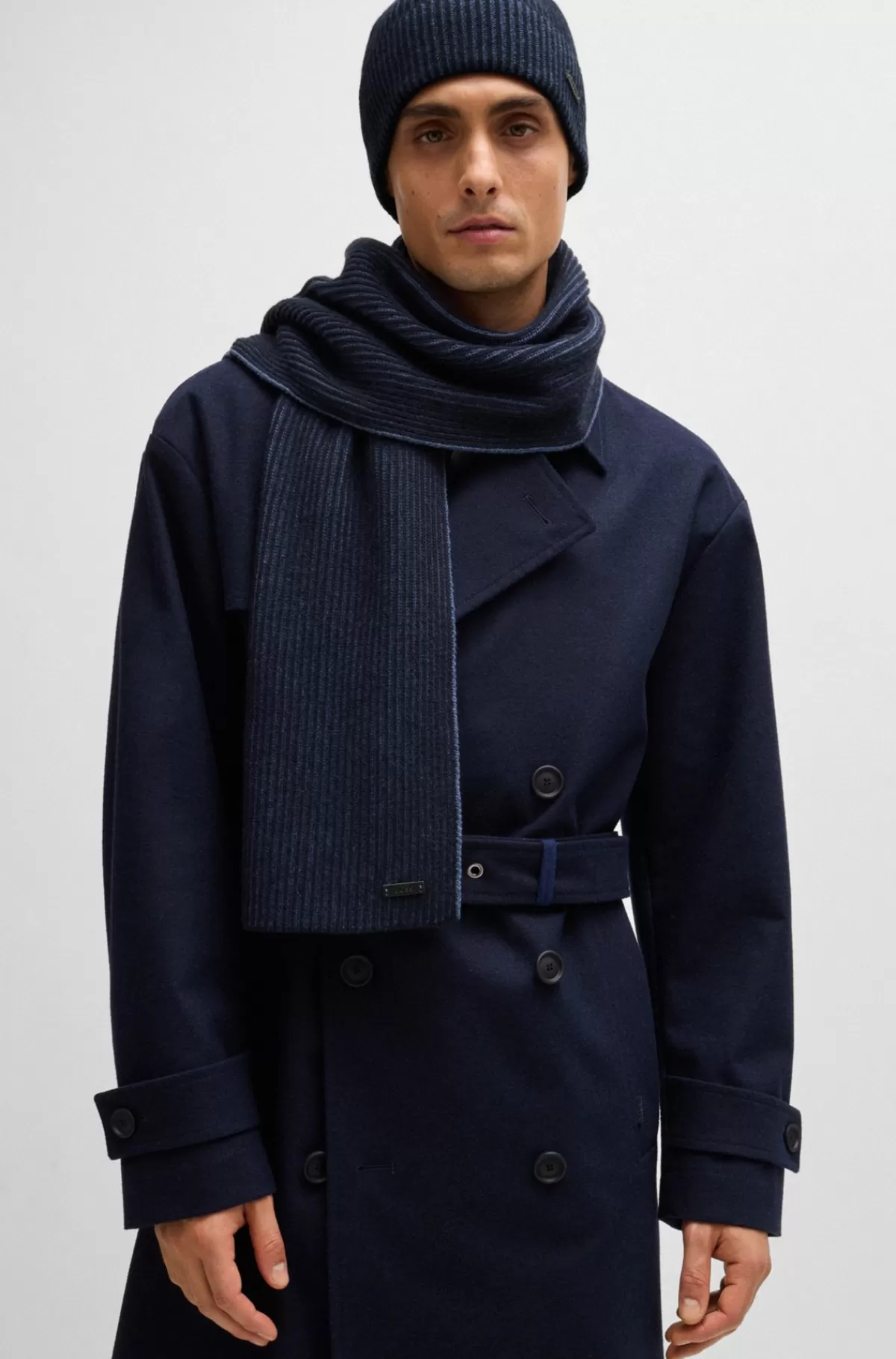 HUGO BOSS Hue- Og Tørklædesæt Med Logomærkater Mørkeblå Cheap