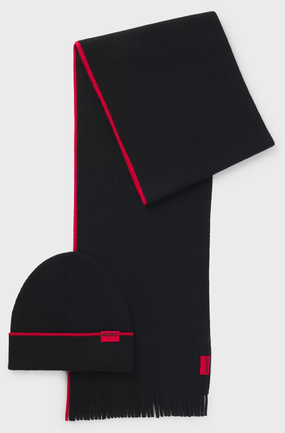 HUGO BOSS Hue- Og Tørklædesæt Med Logomærkater I Uldmateriale Sort Store