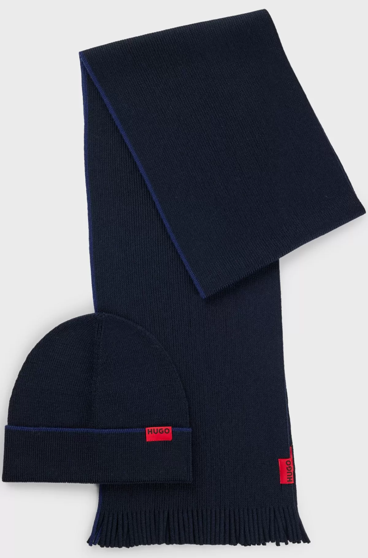 HUGO BOSS Hue- Og Tørklædesæt Med Logomærkater I Uldmateriale Mørkeblå Best