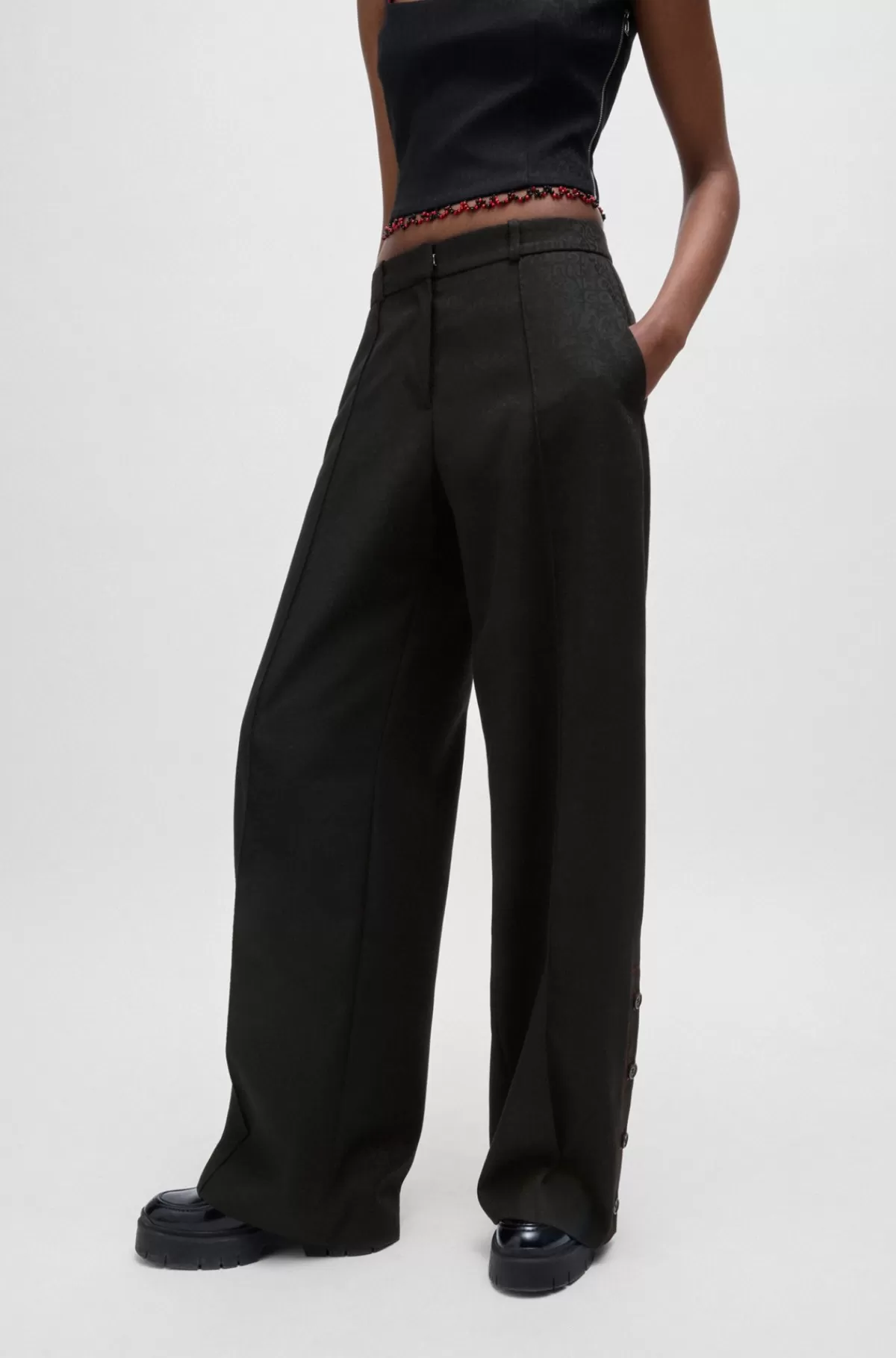 HUGO BOSS HUGO X Les Benjamins Bukser I Jacquard Med Relaxed Fit Sort Cheap