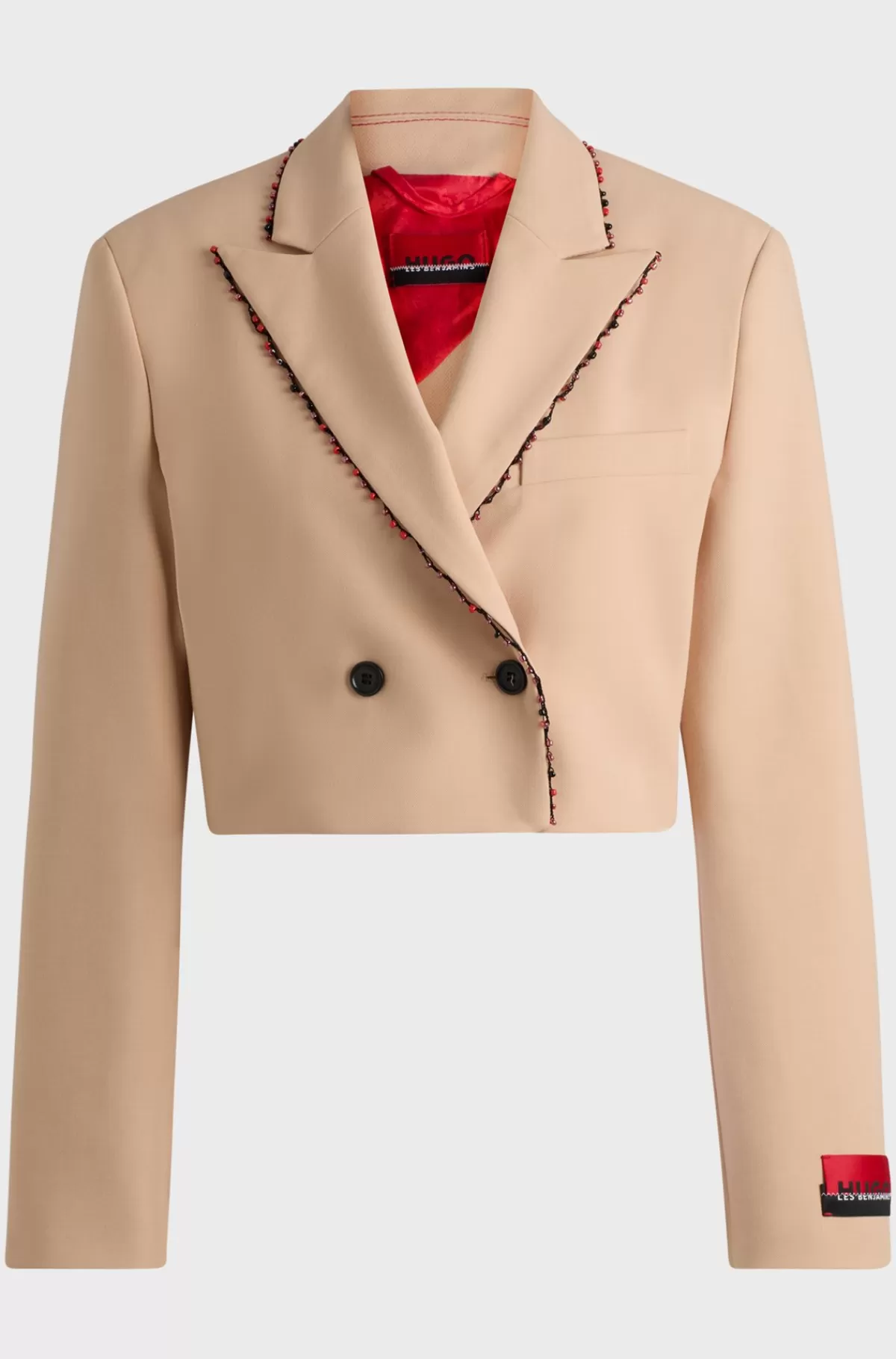 HUGO BOSS HUGO X Les Benjamins Cropped Jakke Med Regular Fit Og Perledetaljer Lys beige Discount