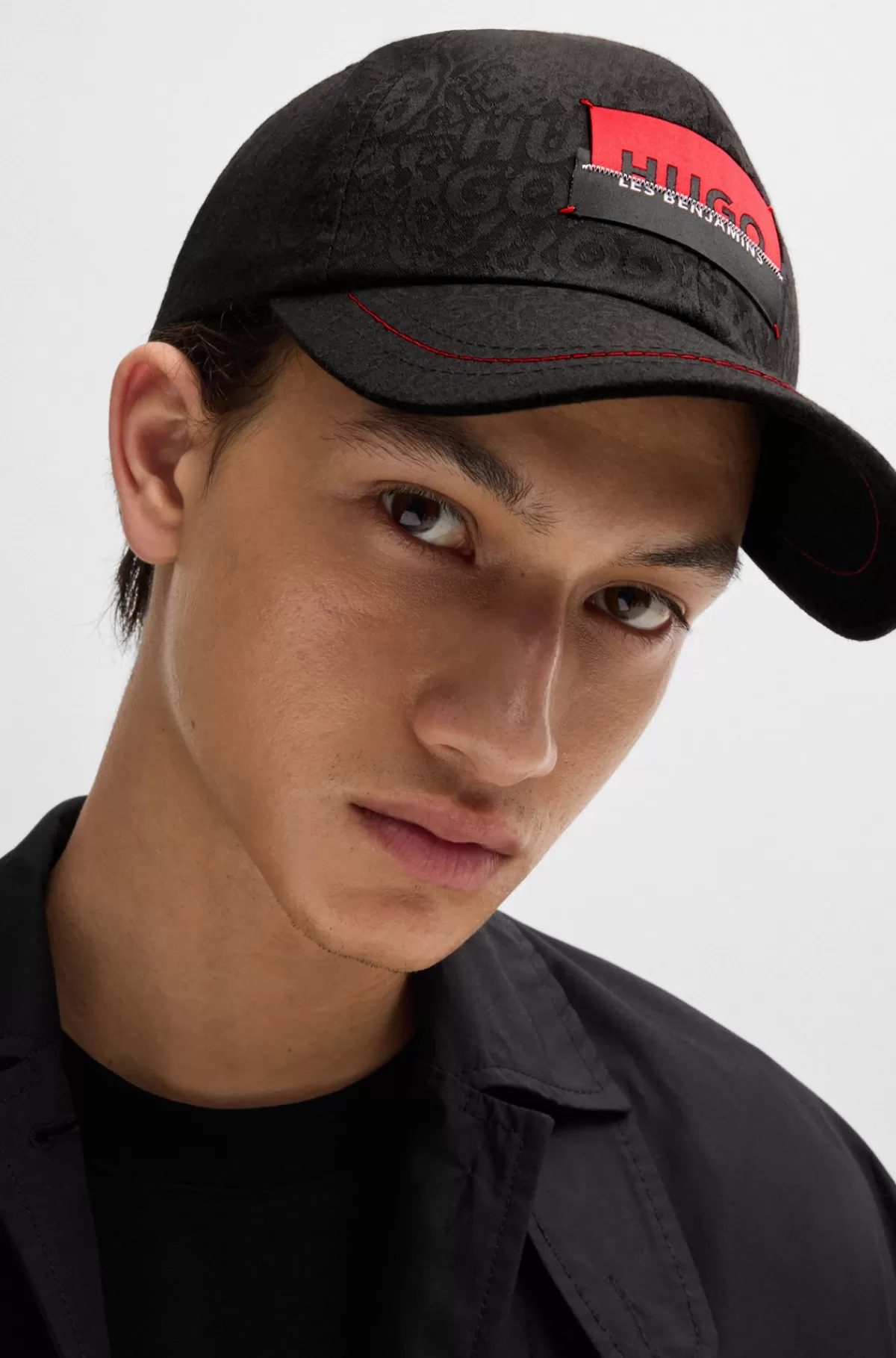 HUGO BOSS HUGO X Les Benjamins Jacquardmønstret Kasket Med Co-brandet Mærkat Sort Flash Sale