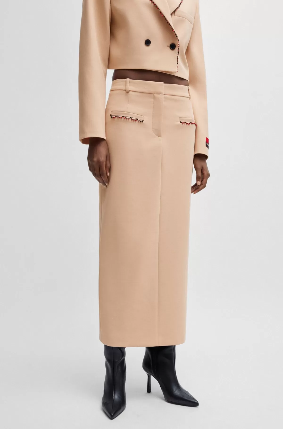 HUGO BOSS HUGO X Les Benjamins Pencilnederdel Med Lav Talje Og Perledetaljer Lys beige Clearance