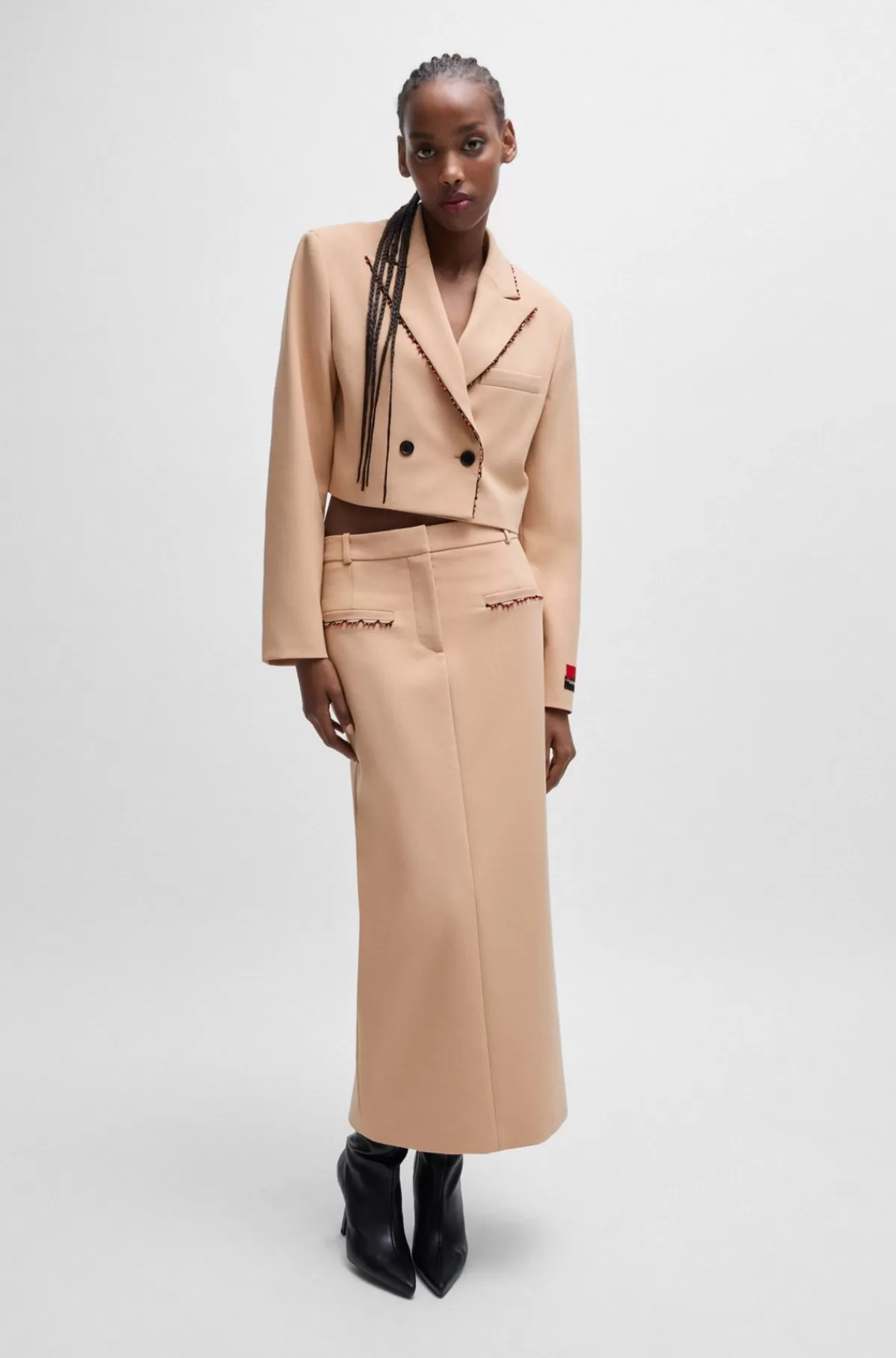 HUGO BOSS HUGO X Les Benjamins Pencilnederdel Med Lav Talje Og Perledetaljer Lys beige Clearance