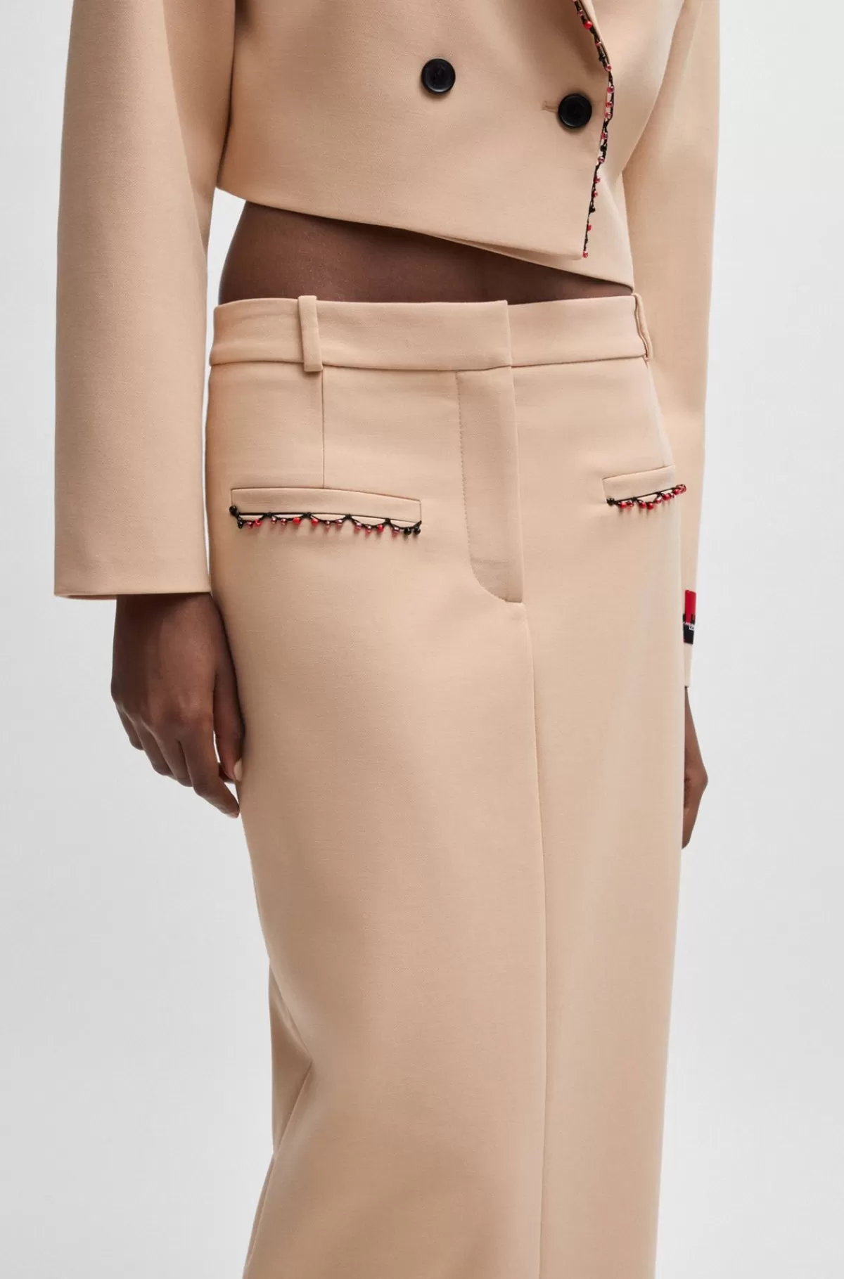 HUGO BOSS HUGO X Les Benjamins Pencilnederdel Med Lav Talje Og Perledetaljer Lys beige Clearance