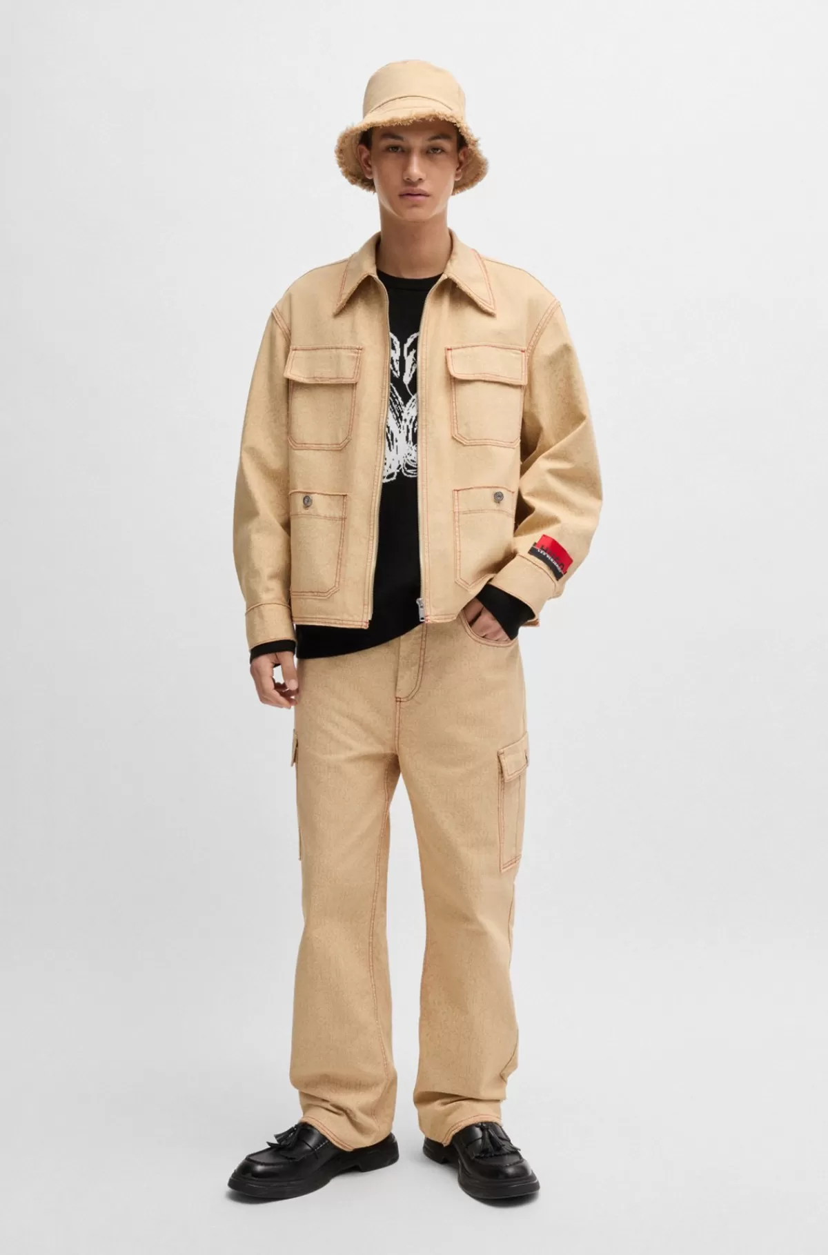 HUGO BOSS HUGO X Les Benjamins Sweater I Oversize Fit Med Svanemønster I Jacquard Sort Cheap